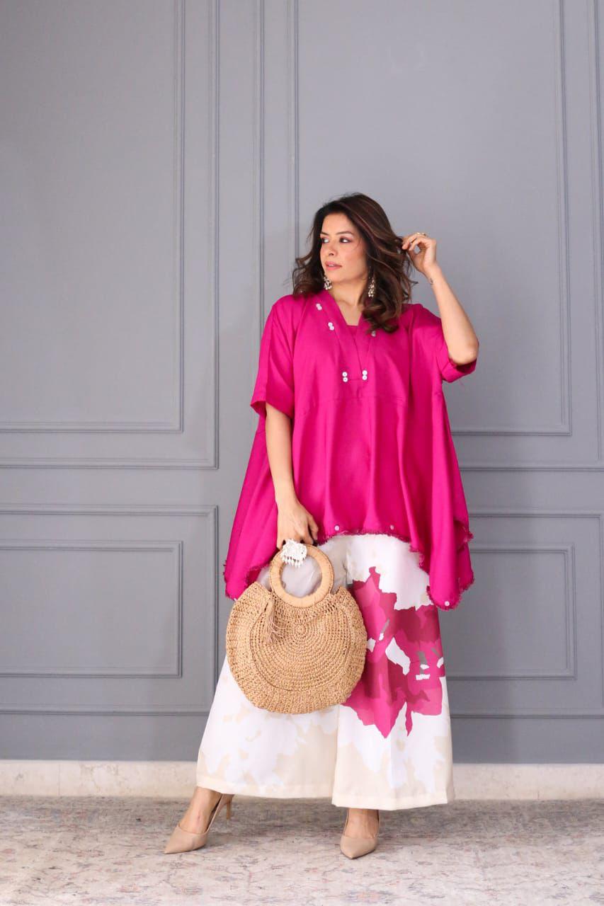 Bold Bloom Pure Cotton Tunic–Palazzo Co-Ord Set