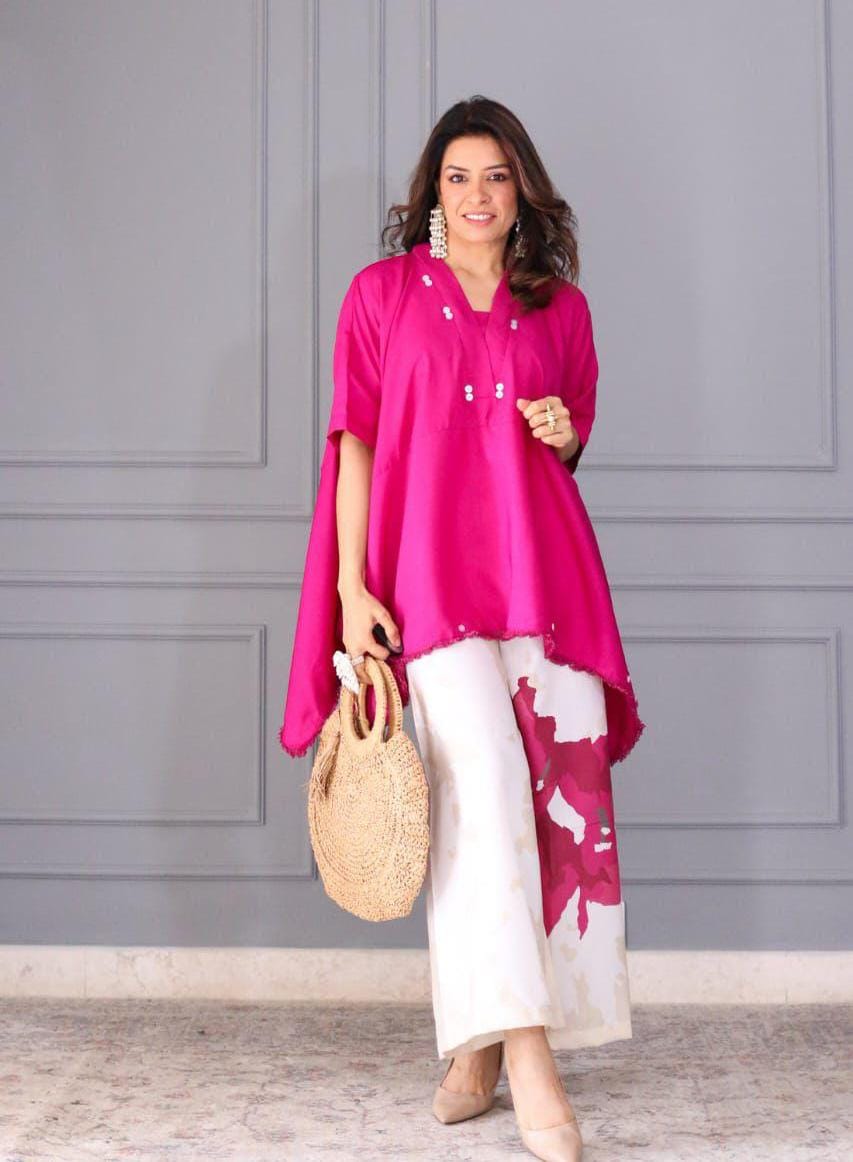 Bold Bloom Pure Cotton Tunic–Palazzo Co-Ord Set