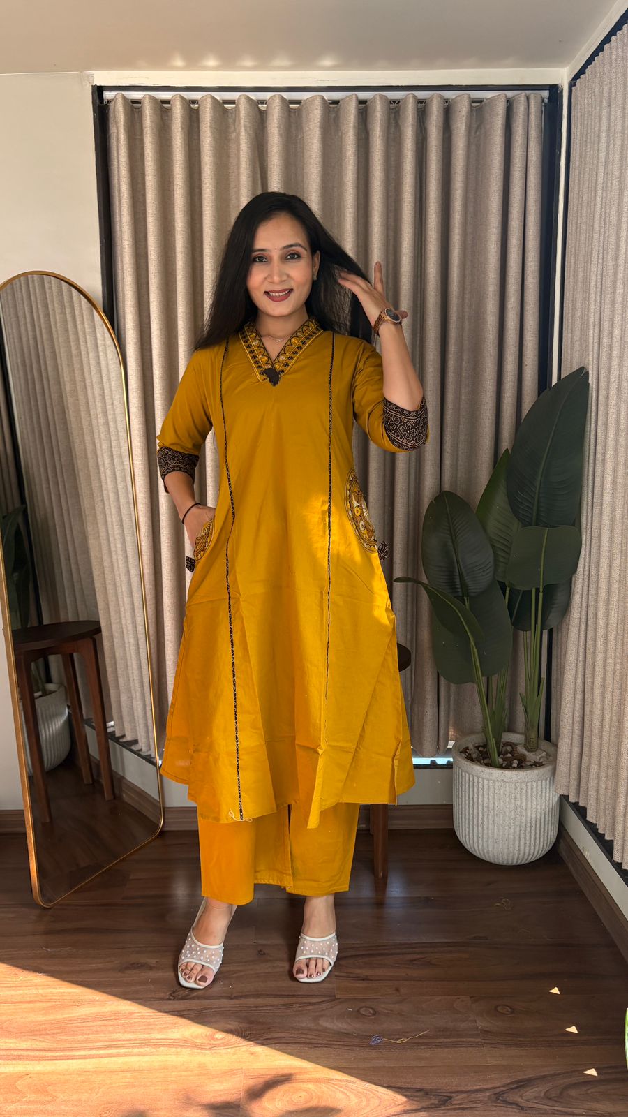 Dhabu Essence A-Line Cotton Kurti–Plazzo Set