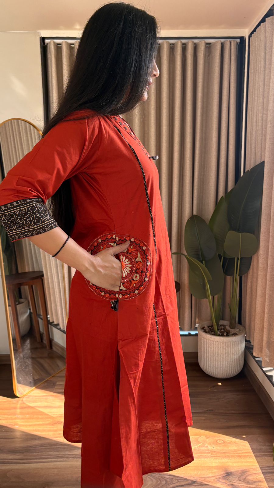 Dhabu Essence A-Line Cotton Kurti–Plazzo Set