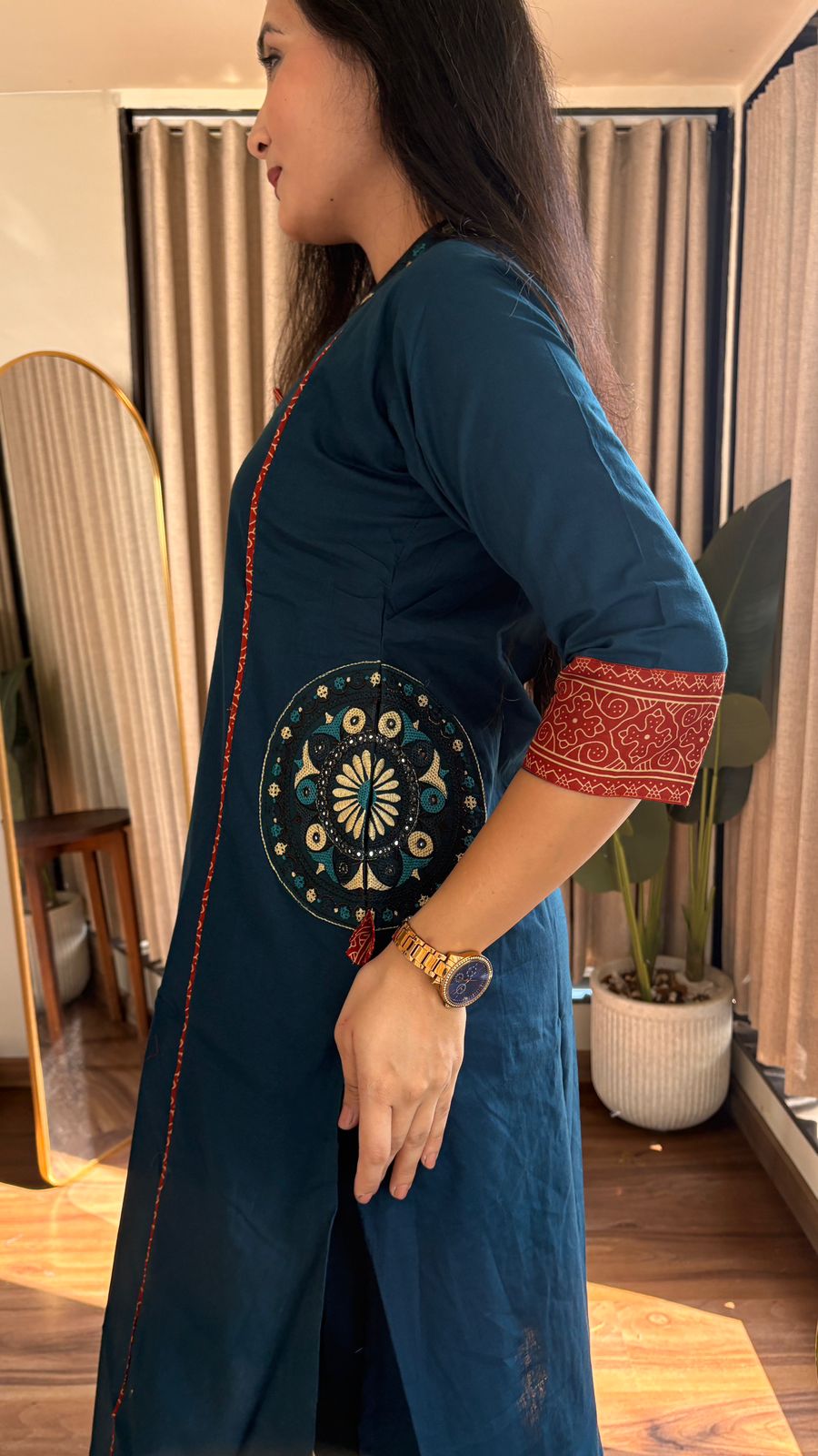 Dhabu Essence A-Line Cotton Kurti–Plazzo Set