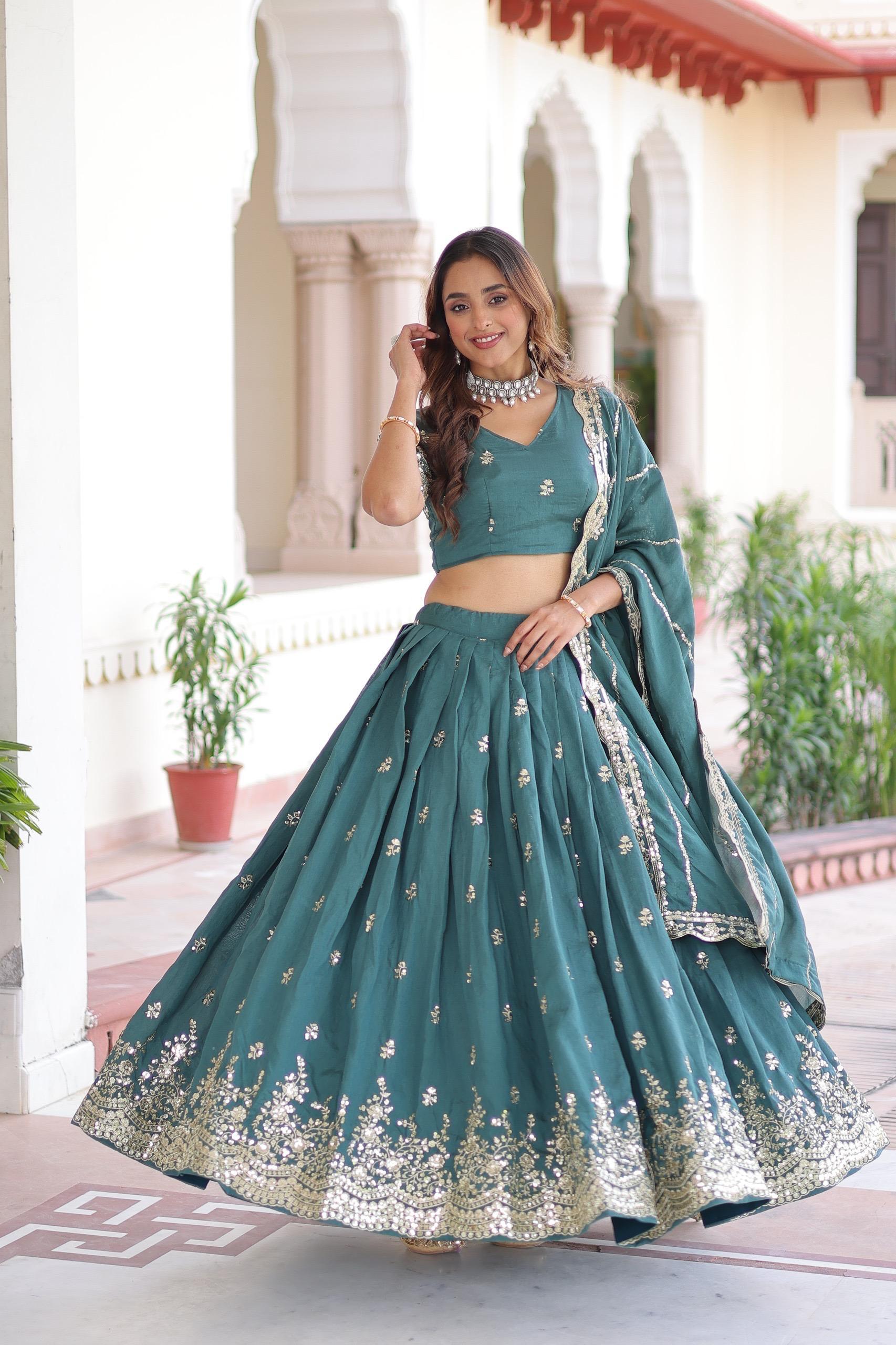 Vichitra Silk Sequins Embroidered Lehenga Choli Set