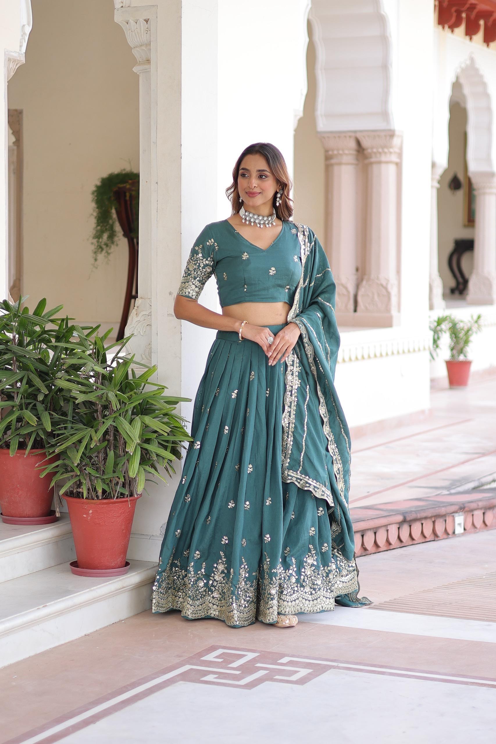 Vichitra Silk Sequins Embroidered Lehenga Choli Set