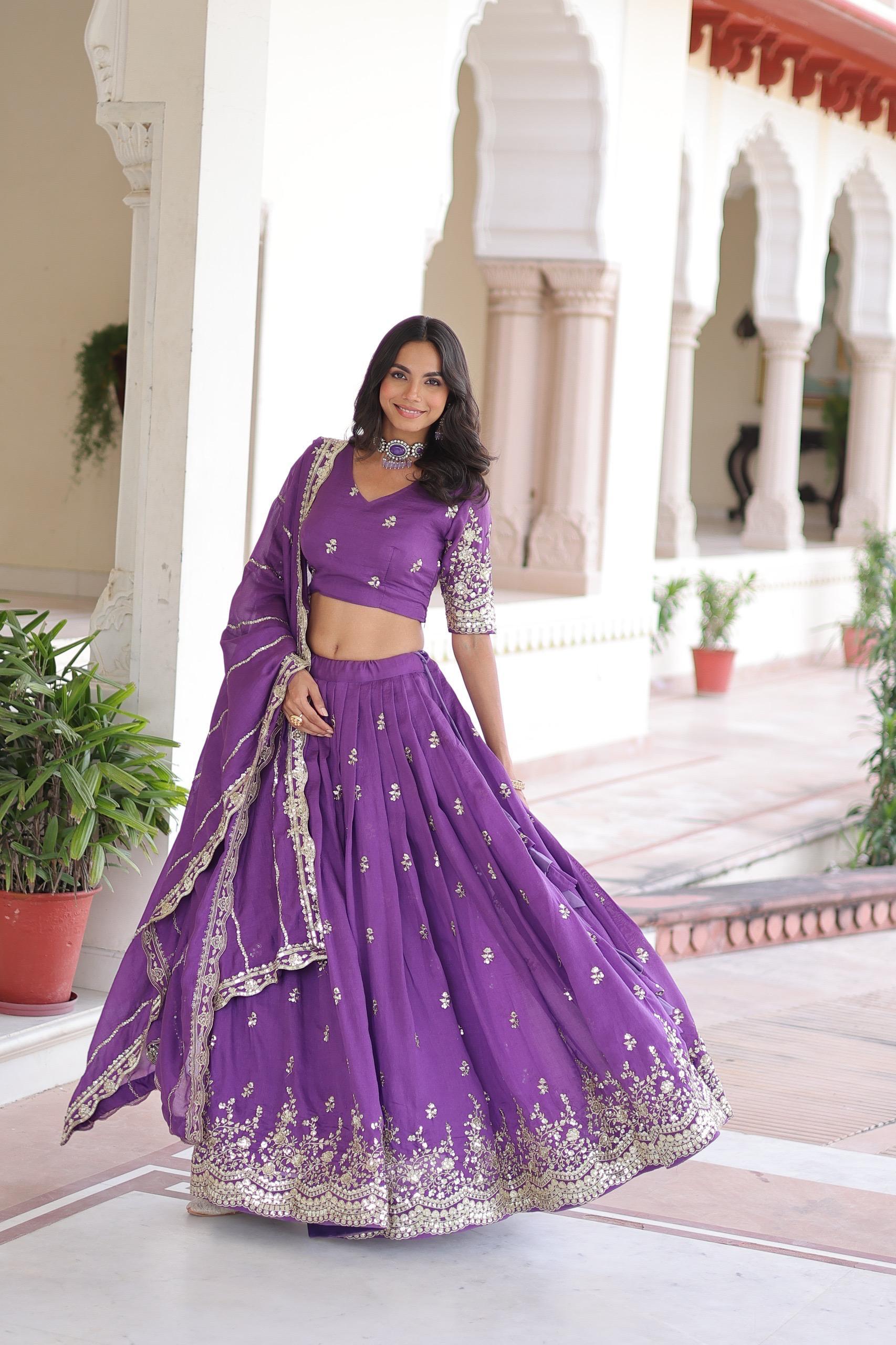 Vichitra Silk Sequins Embroidered Lehenga Choli Set