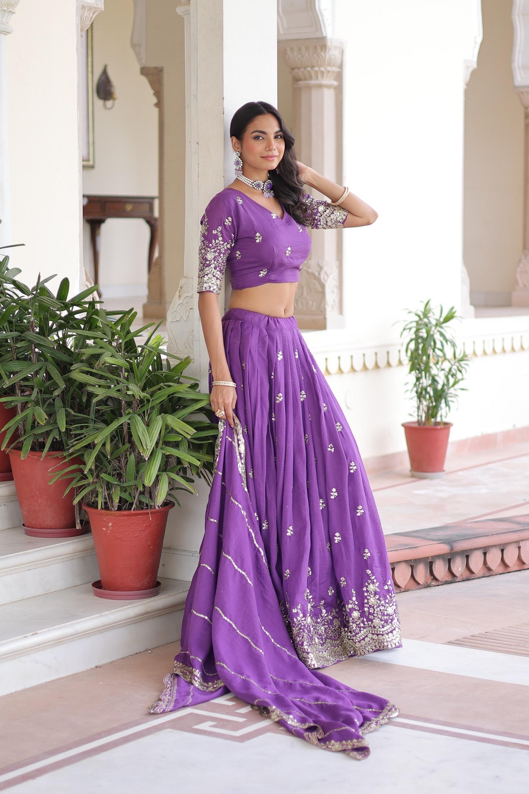 Vichitra Silk Sequins Embroidered Lehenga Choli Set
