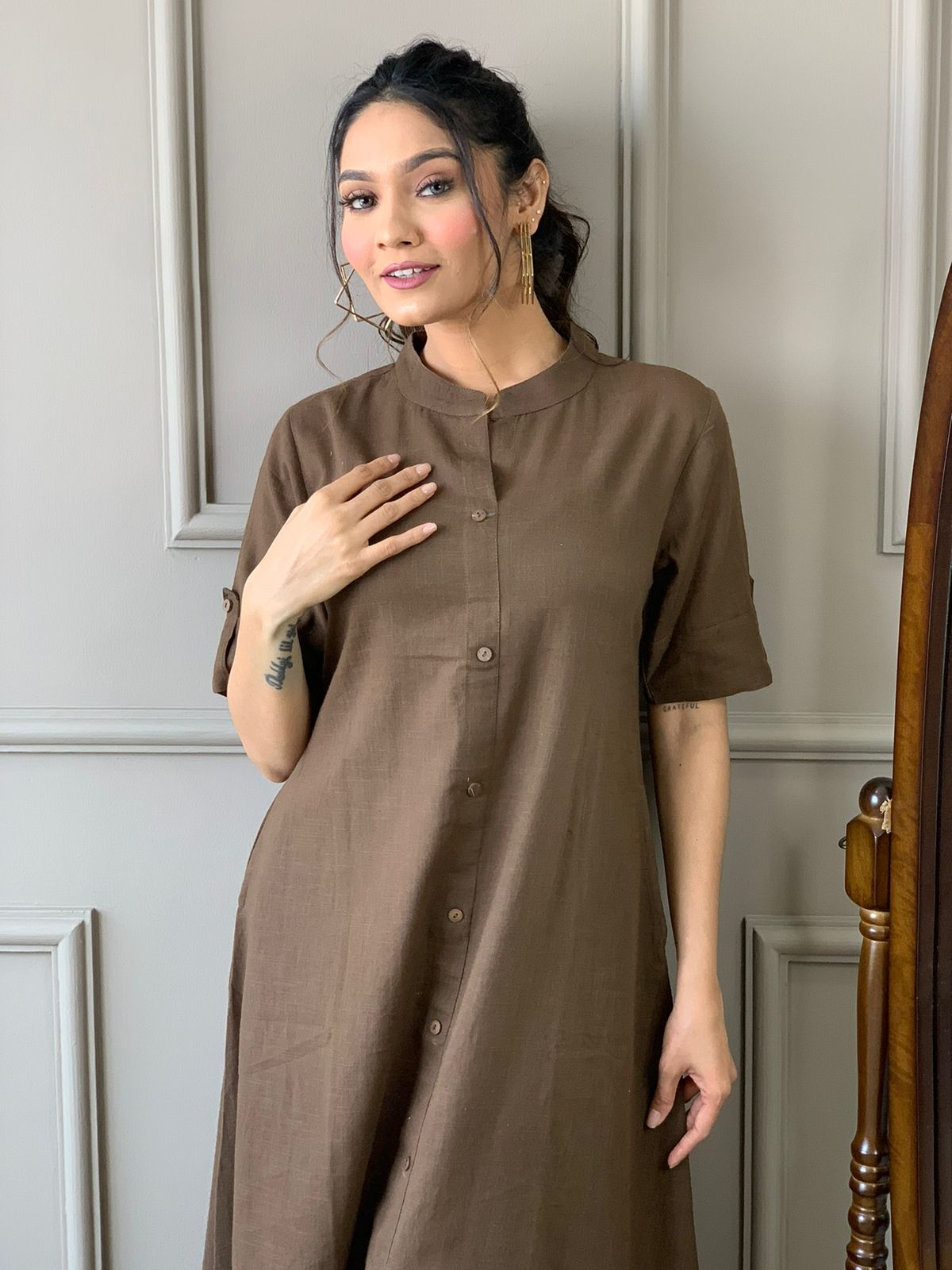 Brown Reverie Cotton A-Line Co-Ord Set