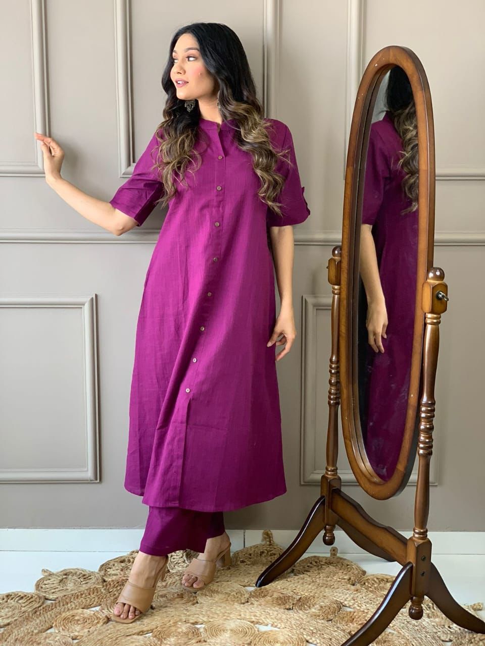 Purple Elegance Cotton A-Line Co-Ord Set