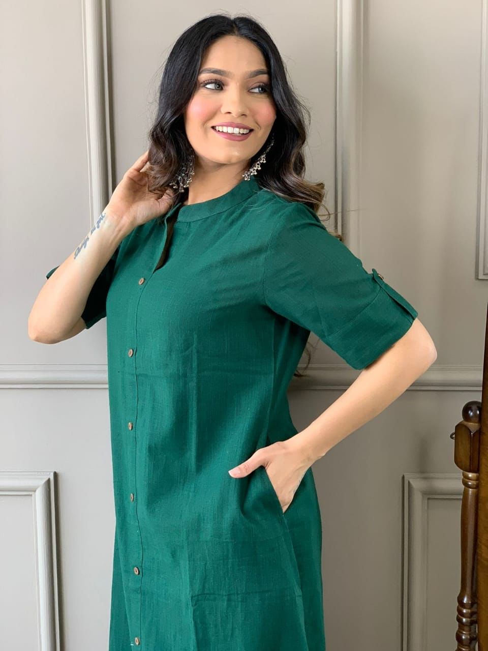 Green Harmony Cotton A-Line Co-Ord Set