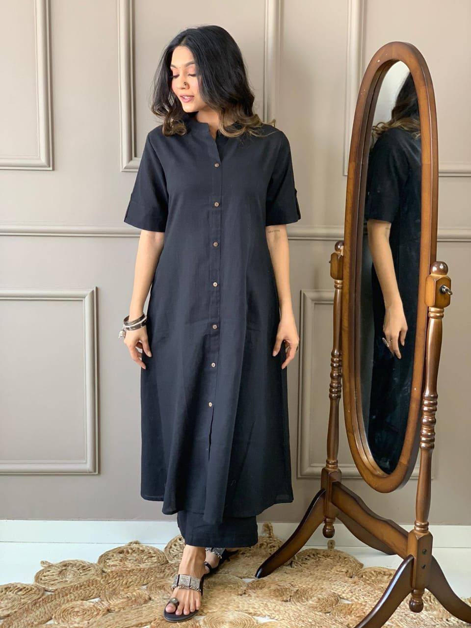 Classic Black Cotton A-Line Co-Ord Set