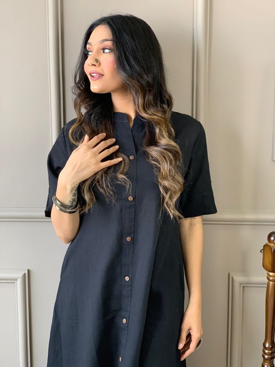 Classic Black Cotton A-Line Co-Ord Set