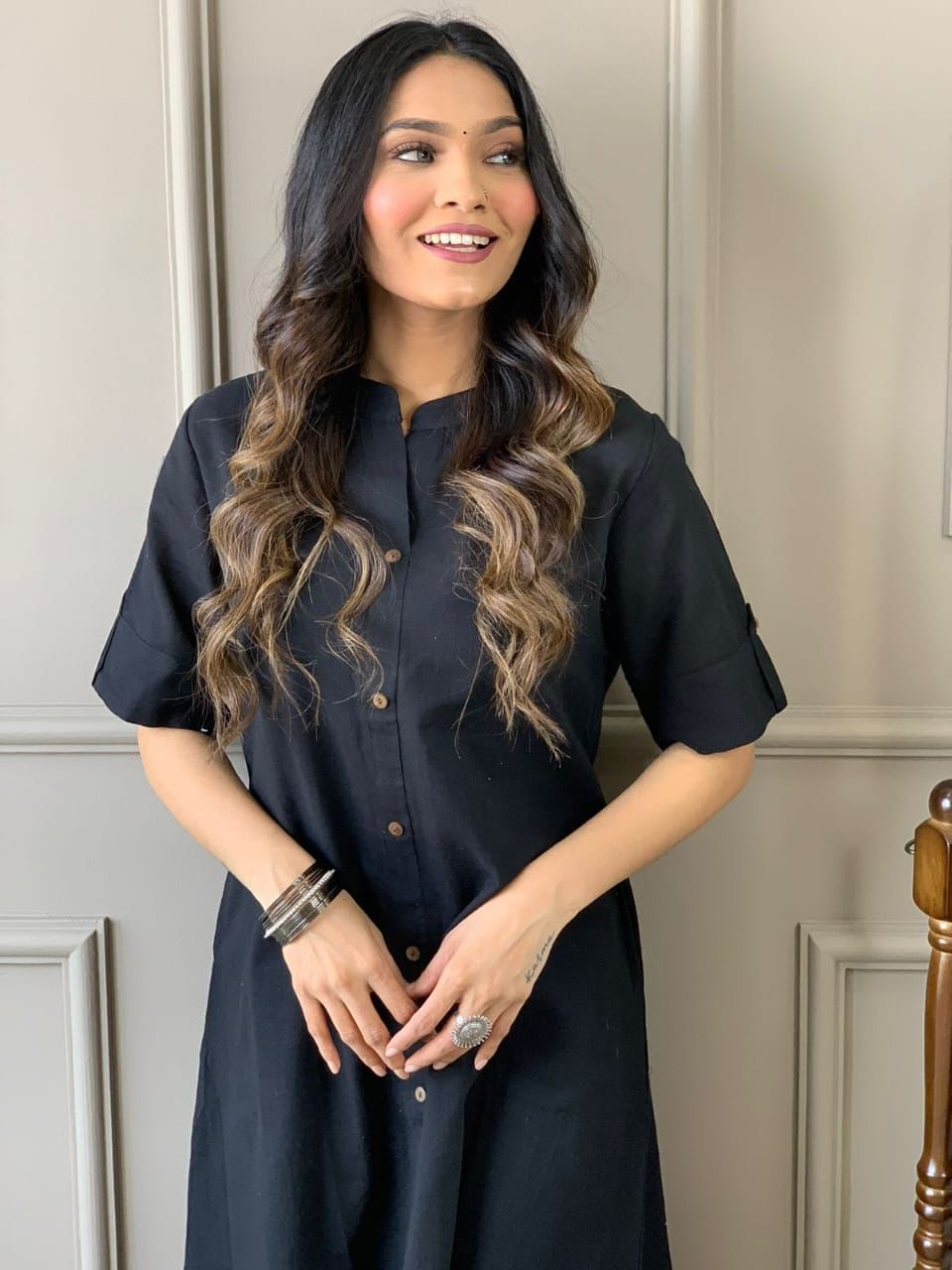 Classic Black Cotton A-Line Co-Ord Set