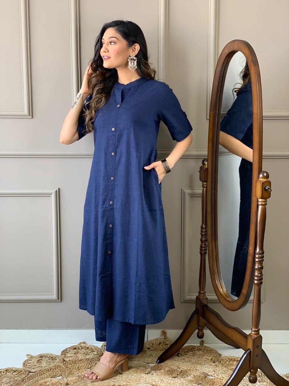 Midnight Indigo Cotton A-Line Co-Ord Set
