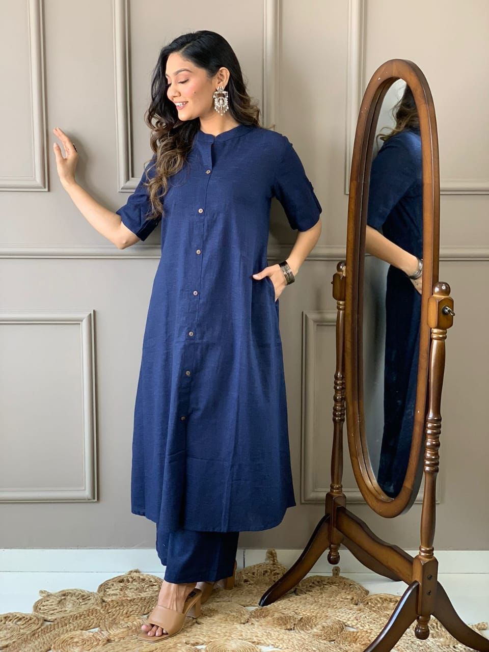 Midnight Indigo Cotton A-Line Co-Ord Set