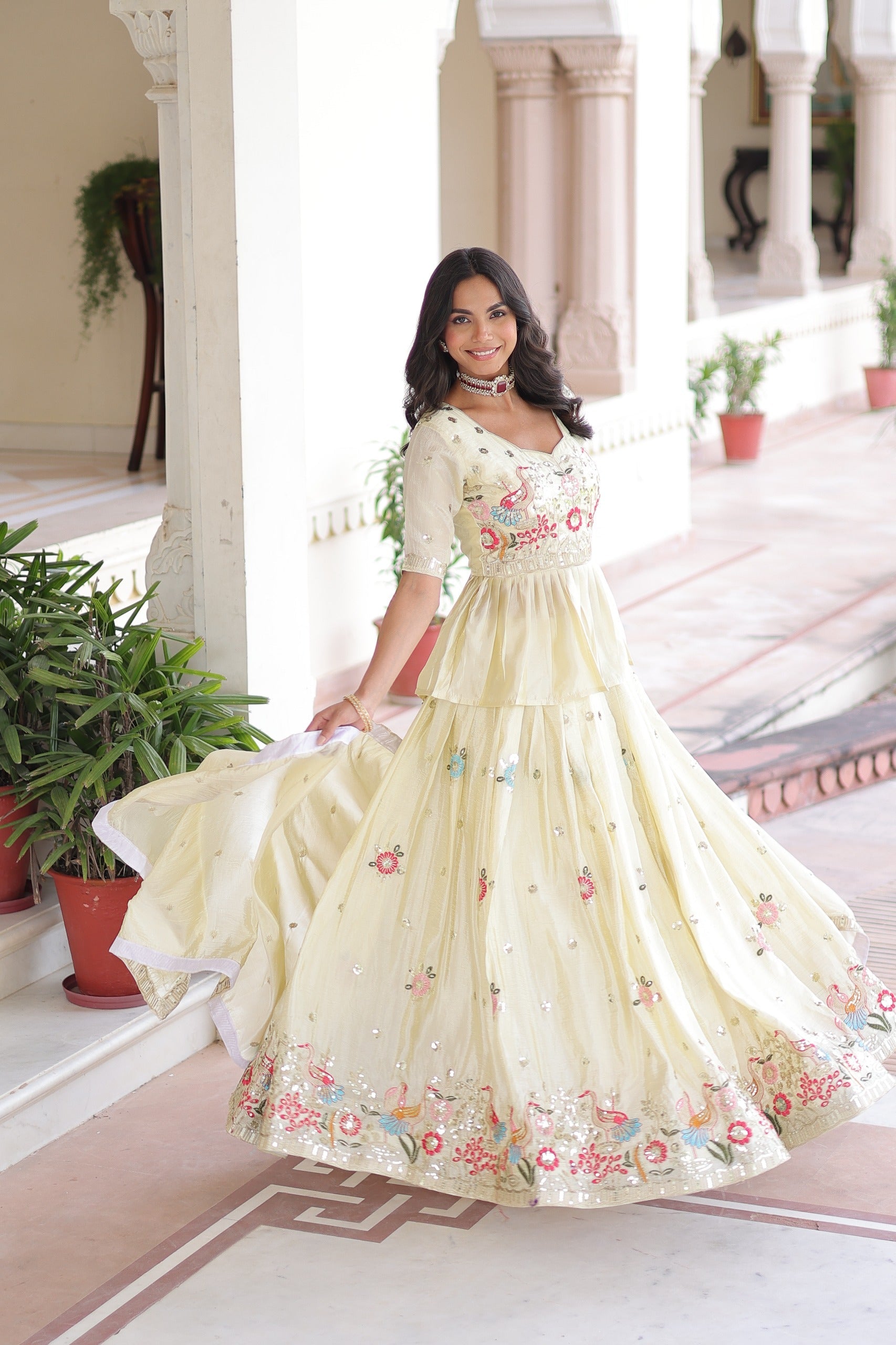Ivory Gold Crush Embroidered Lehenga Choli Set