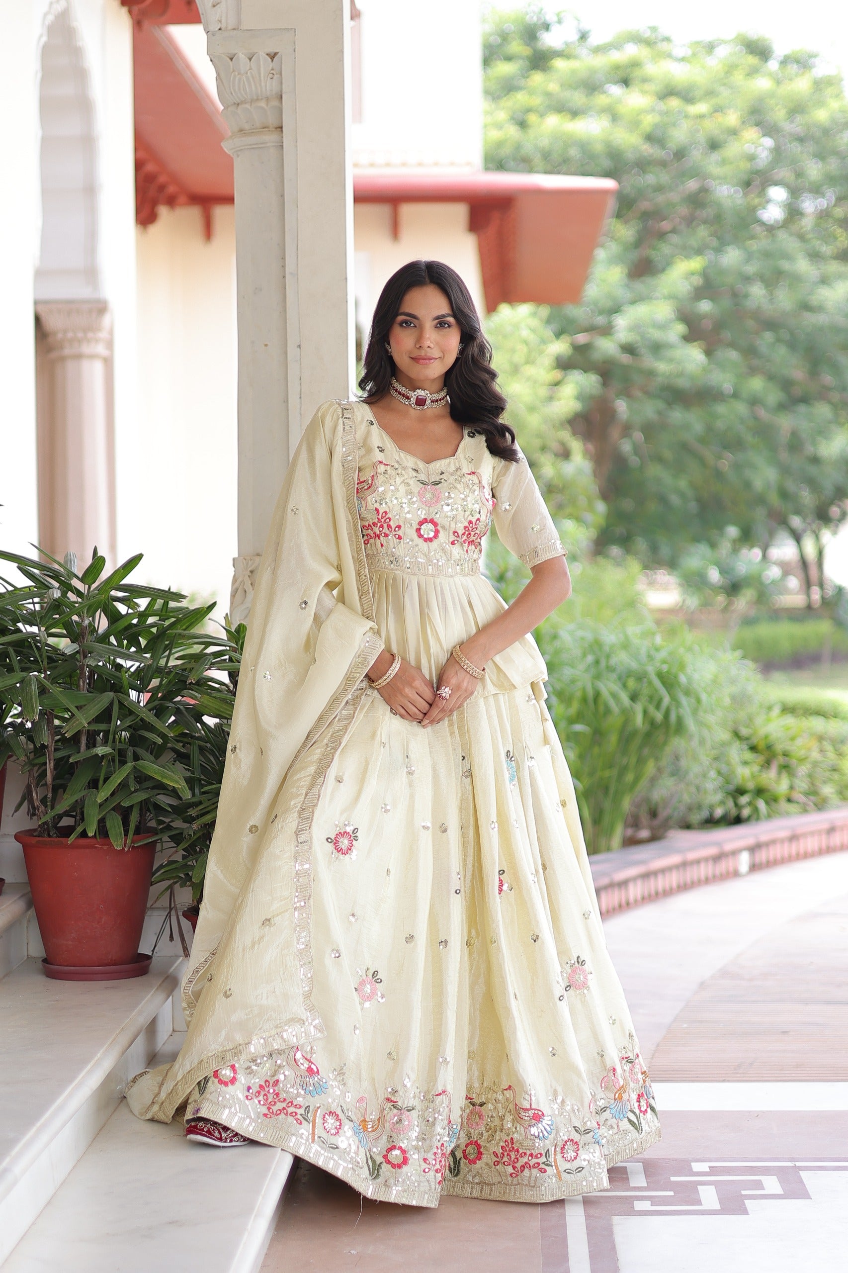 Ivory Gold Crush Embroidered Lehenga Choli Set