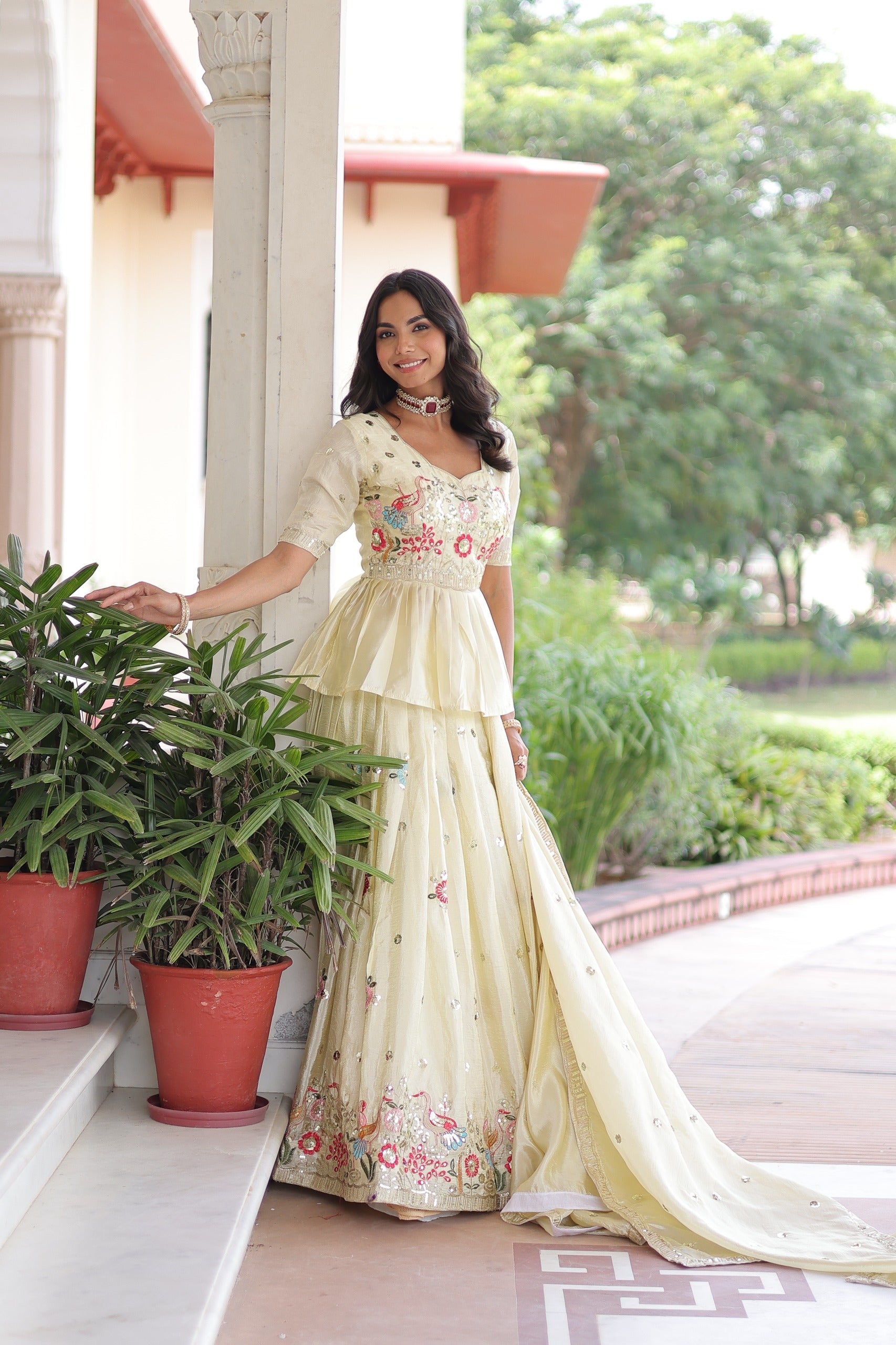 Ivory Gold Crush Embroidered Lehenga Choli Set