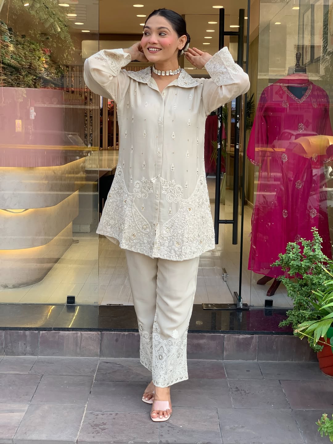 Ivory Embroidered Premium Chanderi Silk Co-Ord Set