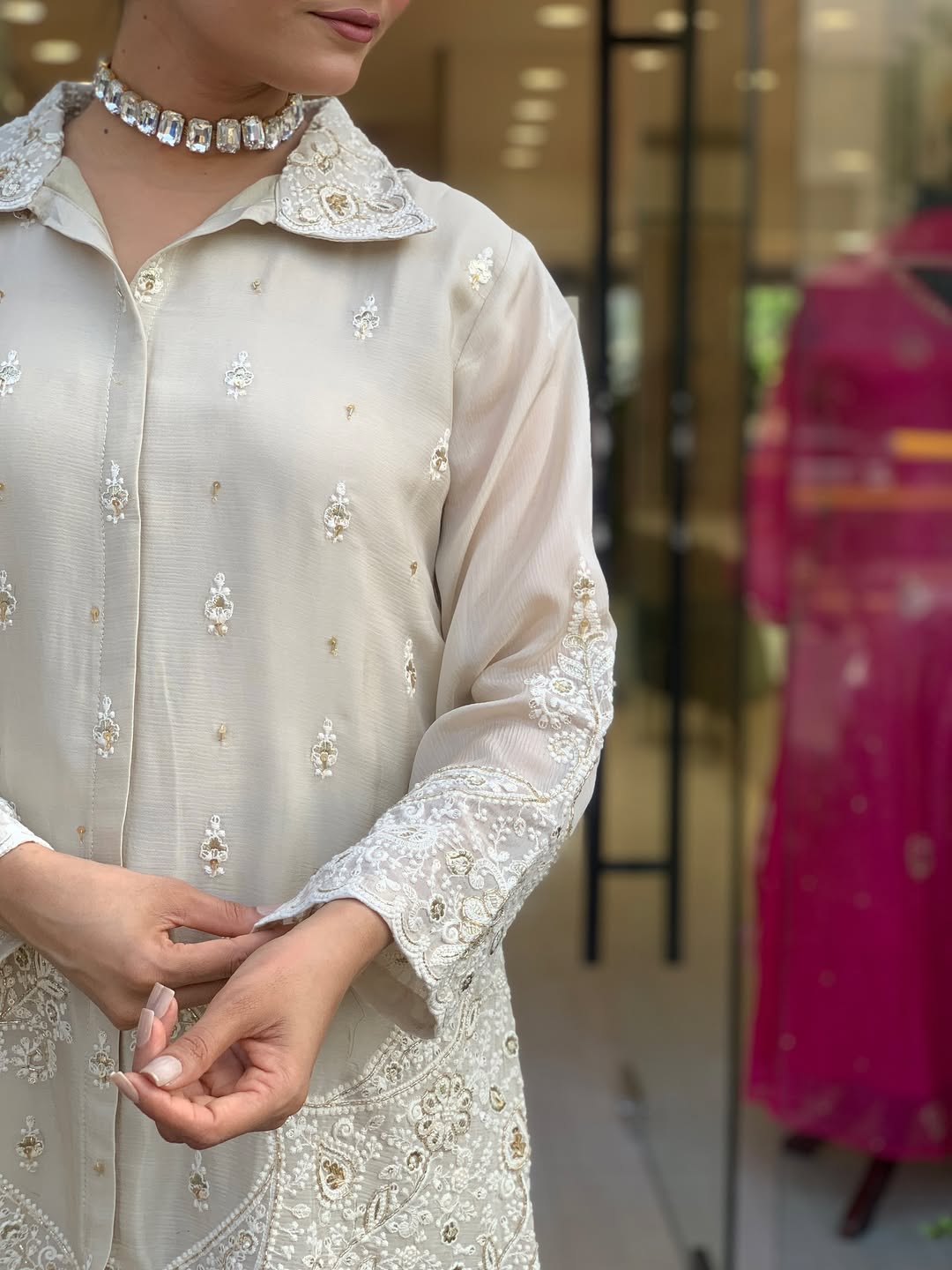 Ivory Embroidered Premium Chanderi Silk Co-Ord Set