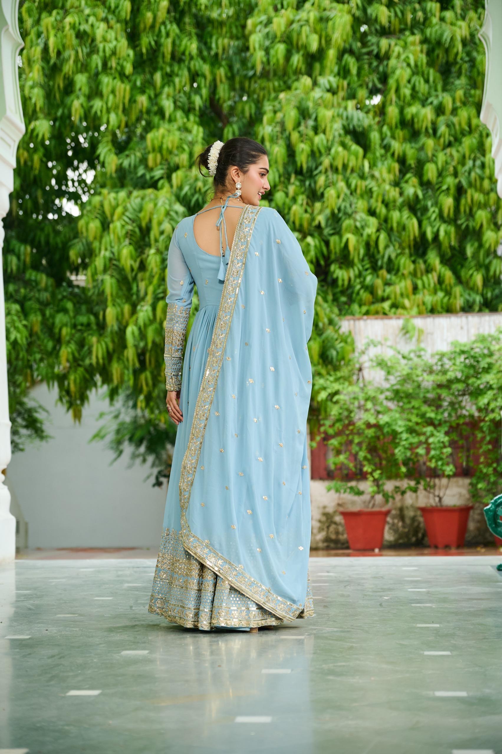Pastel Royale Faux Georgette Embroidered Gown Set