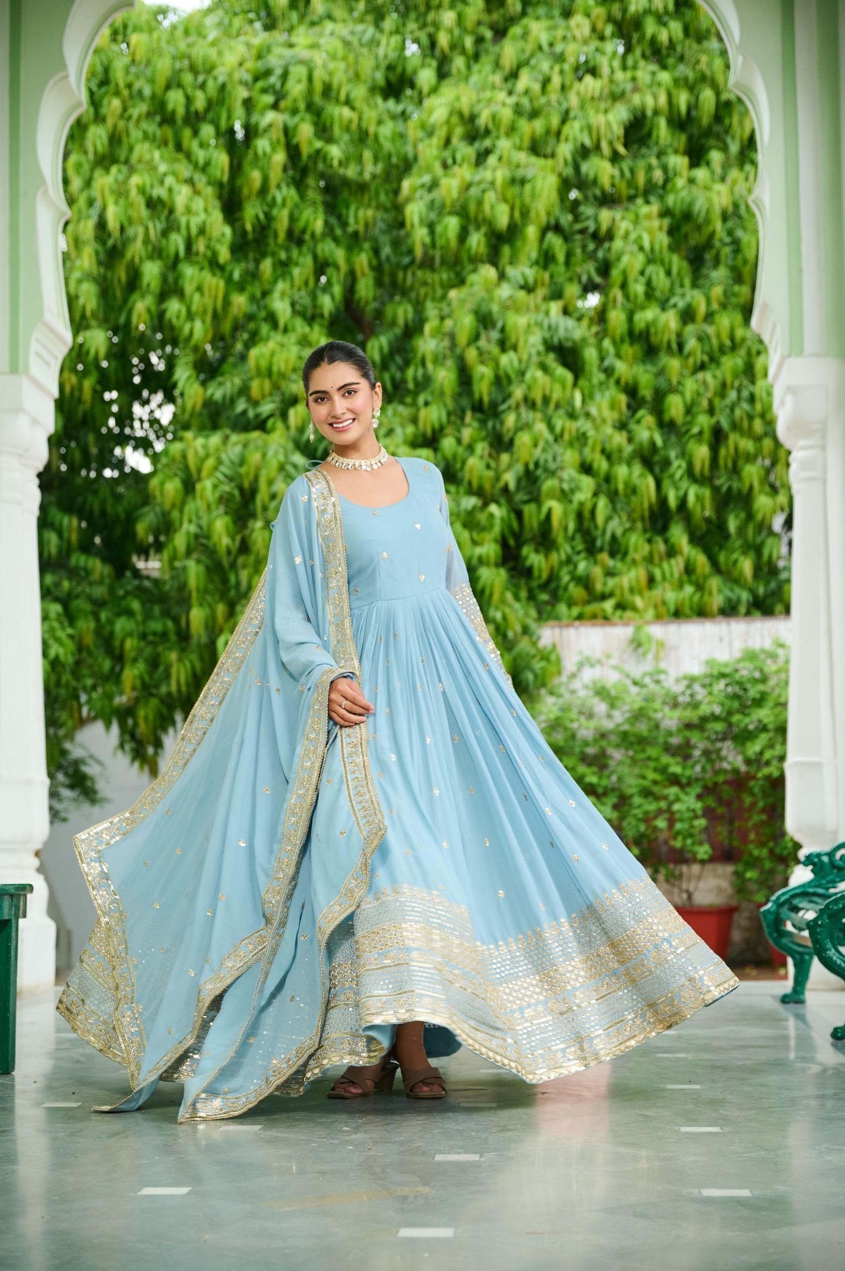 Pastel Royale Faux Georgette Embroidered Gown Set