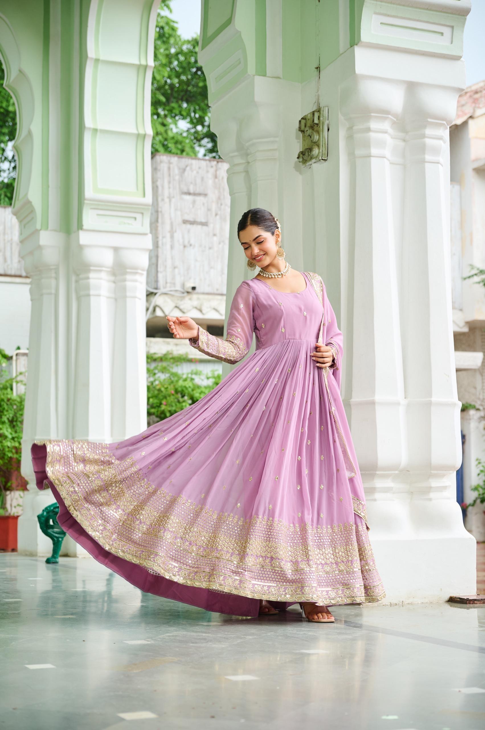 Pastel Royale Faux Georgette Embroidered Gown Set