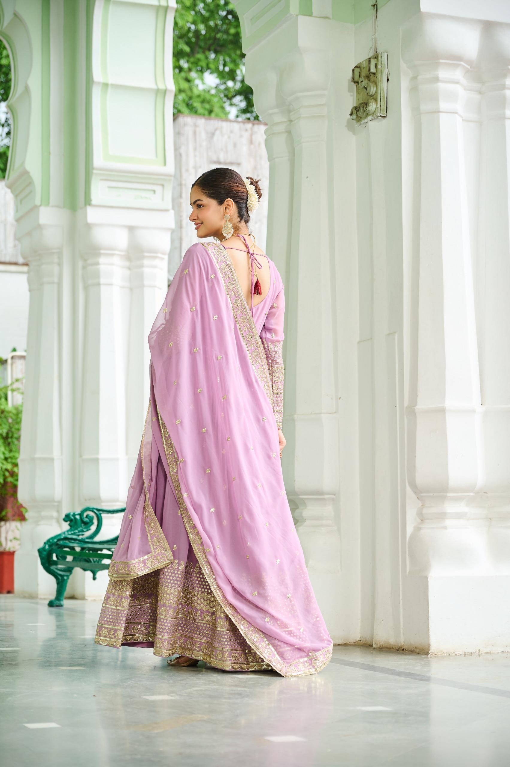 Pastel Royale Faux Georgette Embroidered Gown Set