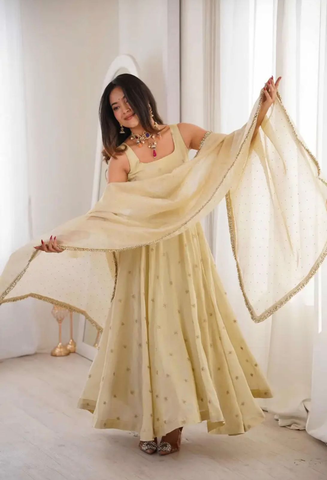 Cosmos Gold Embroidered Gown & Dupatta Set