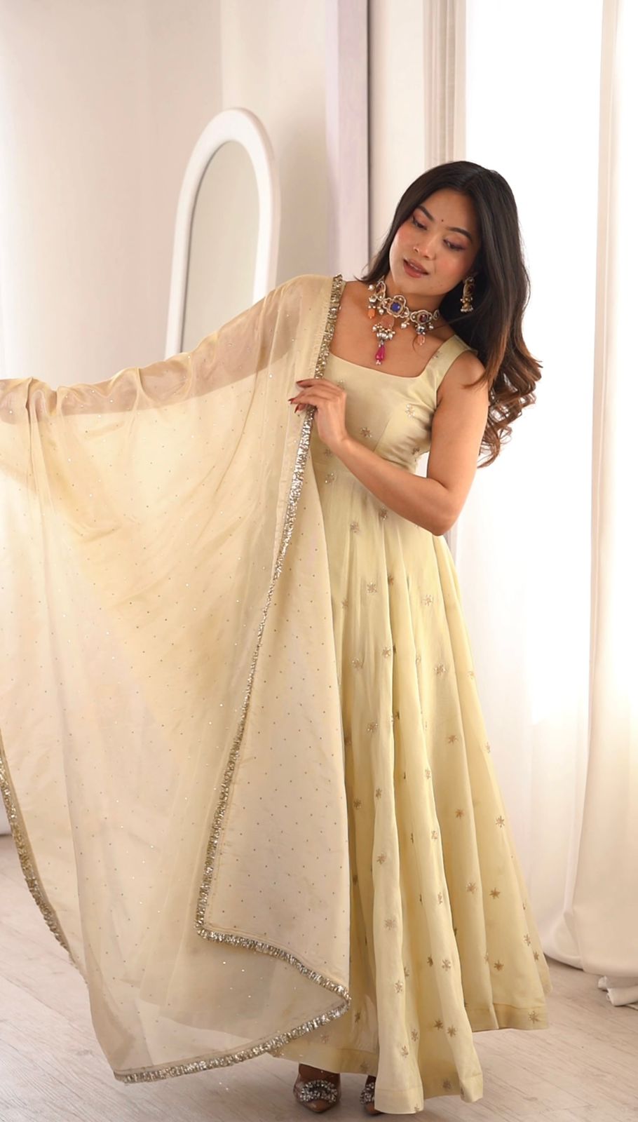 Cosmos Gold Embroidered Gown & Dupatta Set
