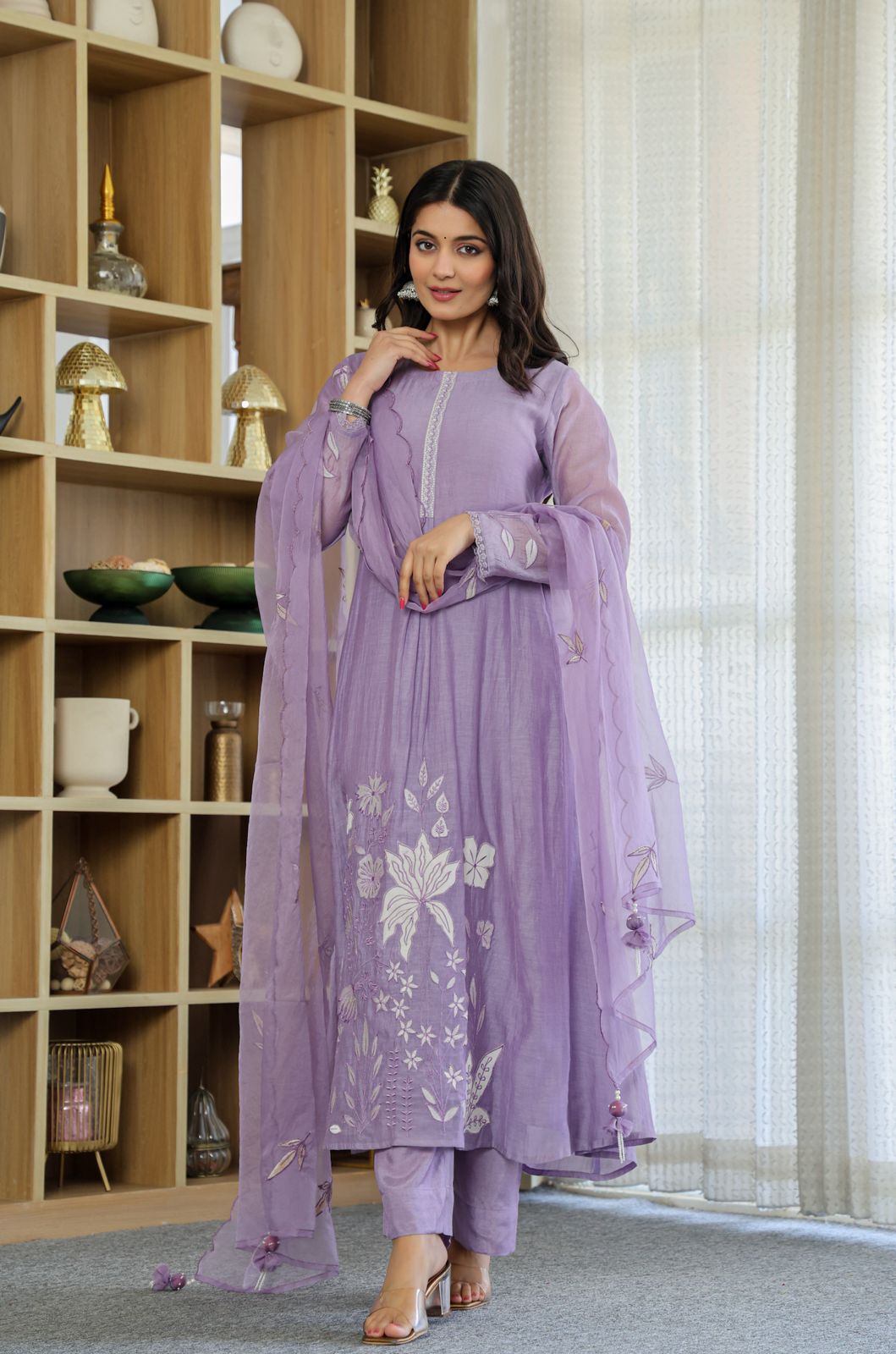 Chanderi Silk Embroidered Festival 3-Piece Suit Set
