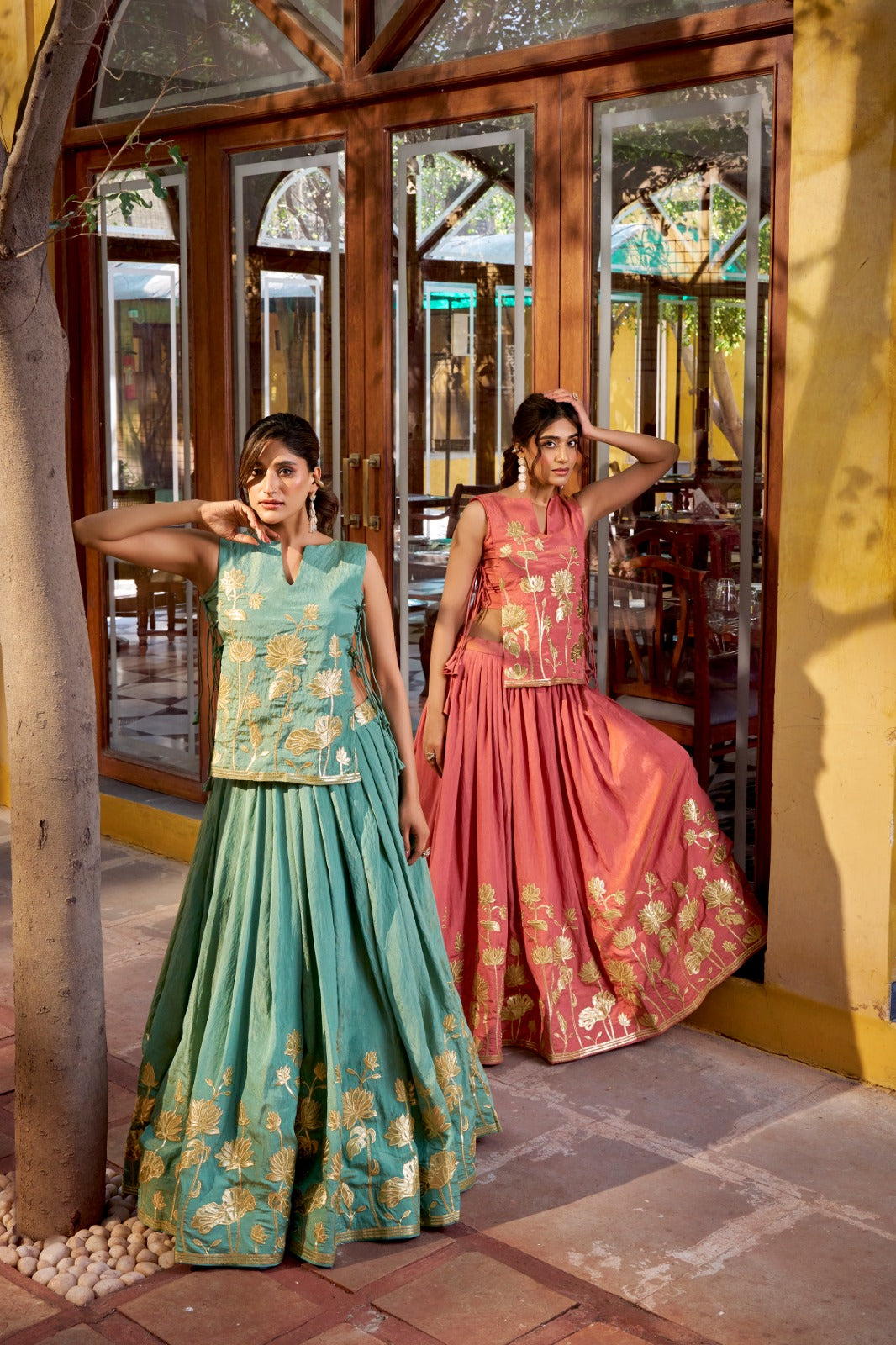 Pure Shimmer Embroidered Lehenga Set with Overlay Top