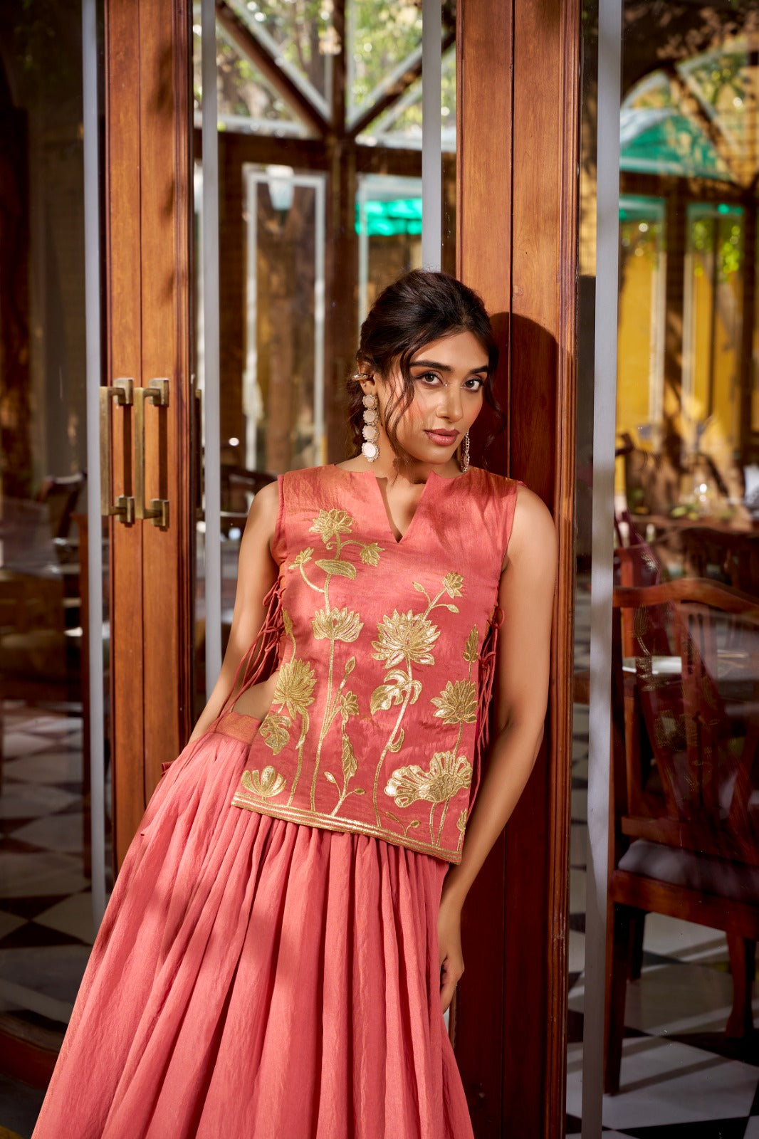 Pure Shimmer Embroidered Lehenga Set with Overlay Top