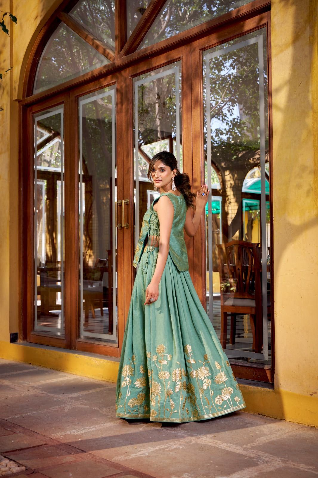 Pure Shimmer Embroidered Lehenga Set with Overlay Top