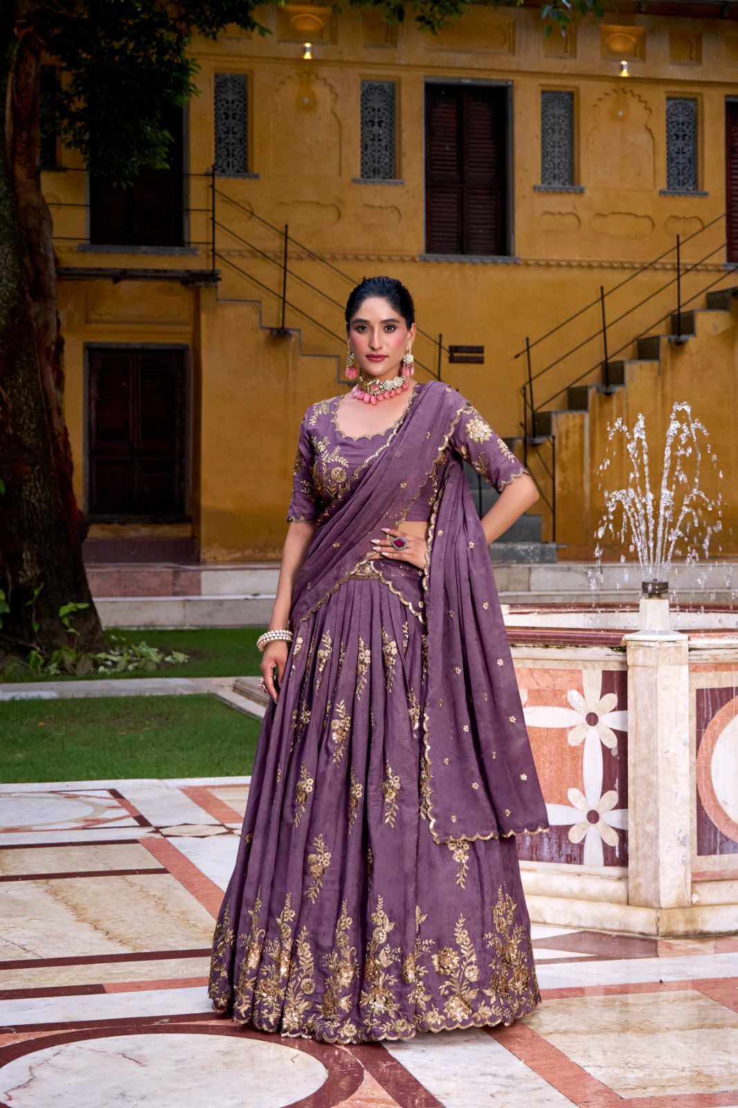 Aubergine Royale Embroidered Lehenga Set