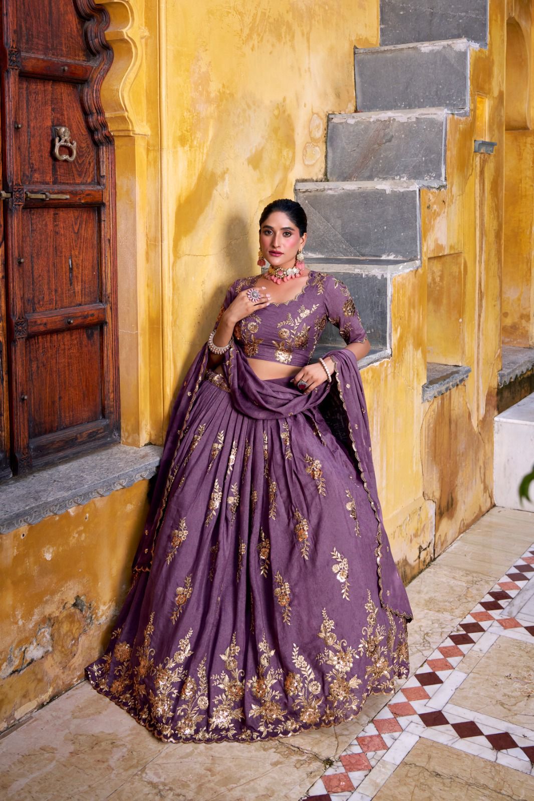 Aubergine Royale Embroidered Lehenga Set