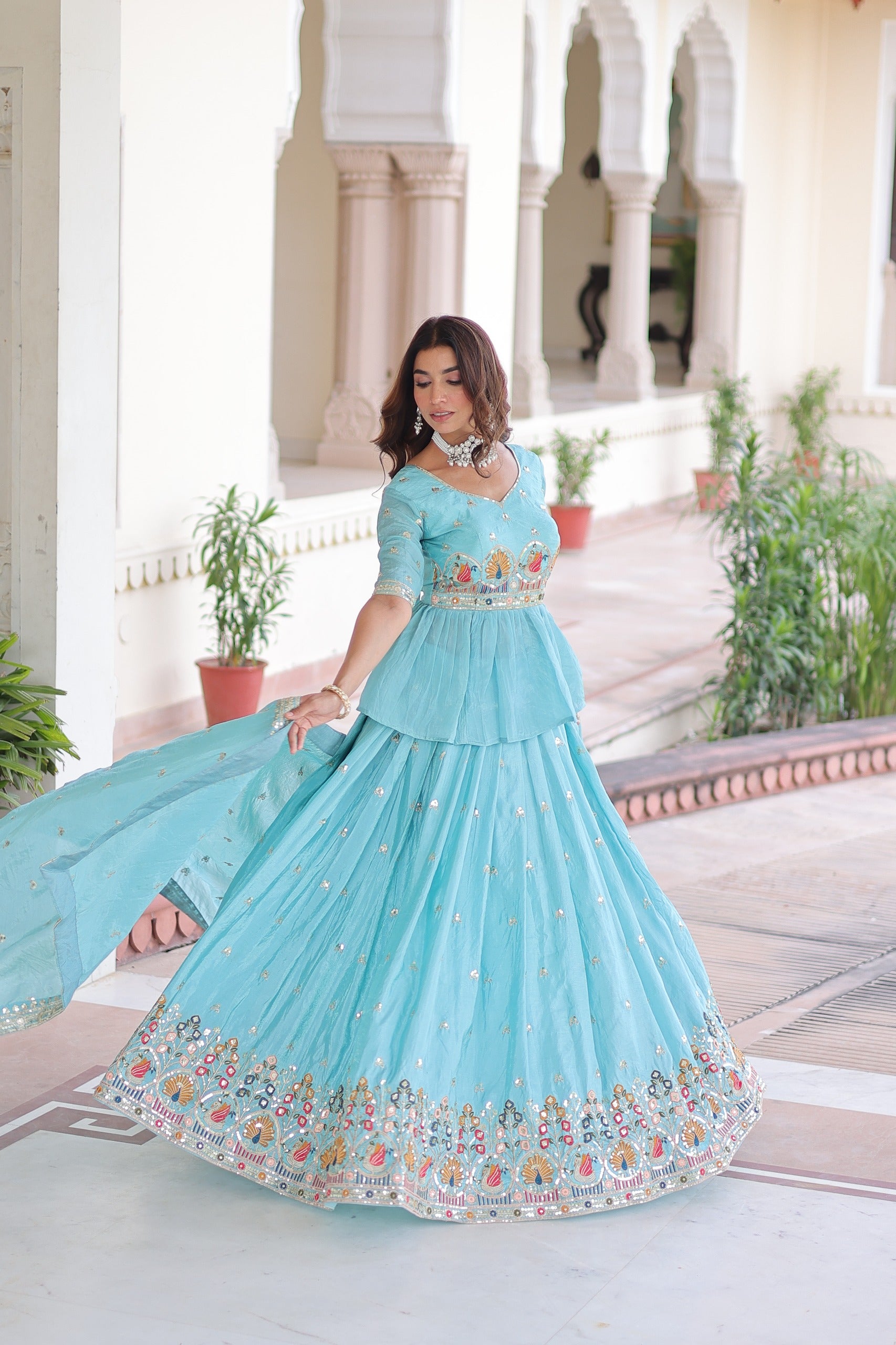 Celeste Aqua Embroidered Lehenga Choli Set