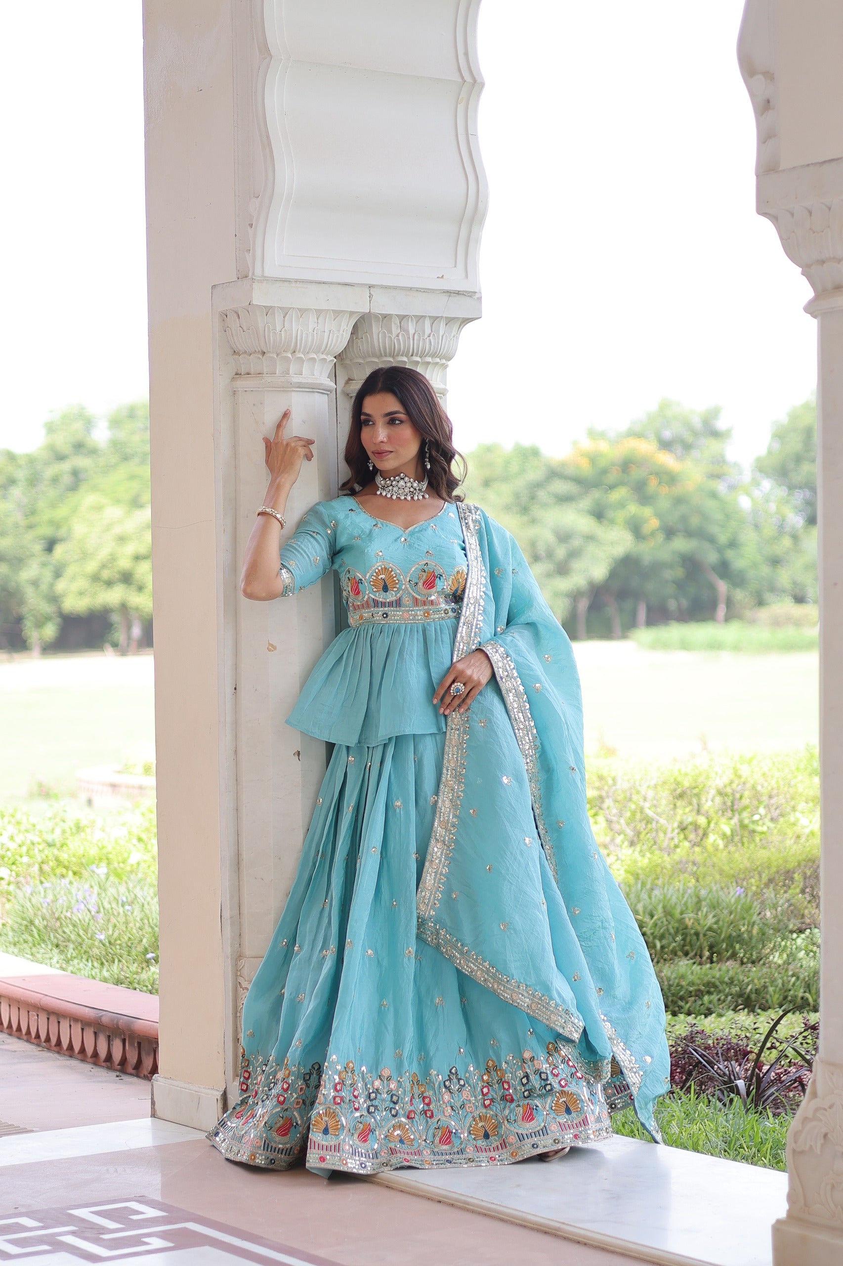 Celeste Aqua Embroidered Lehenga Choli Set