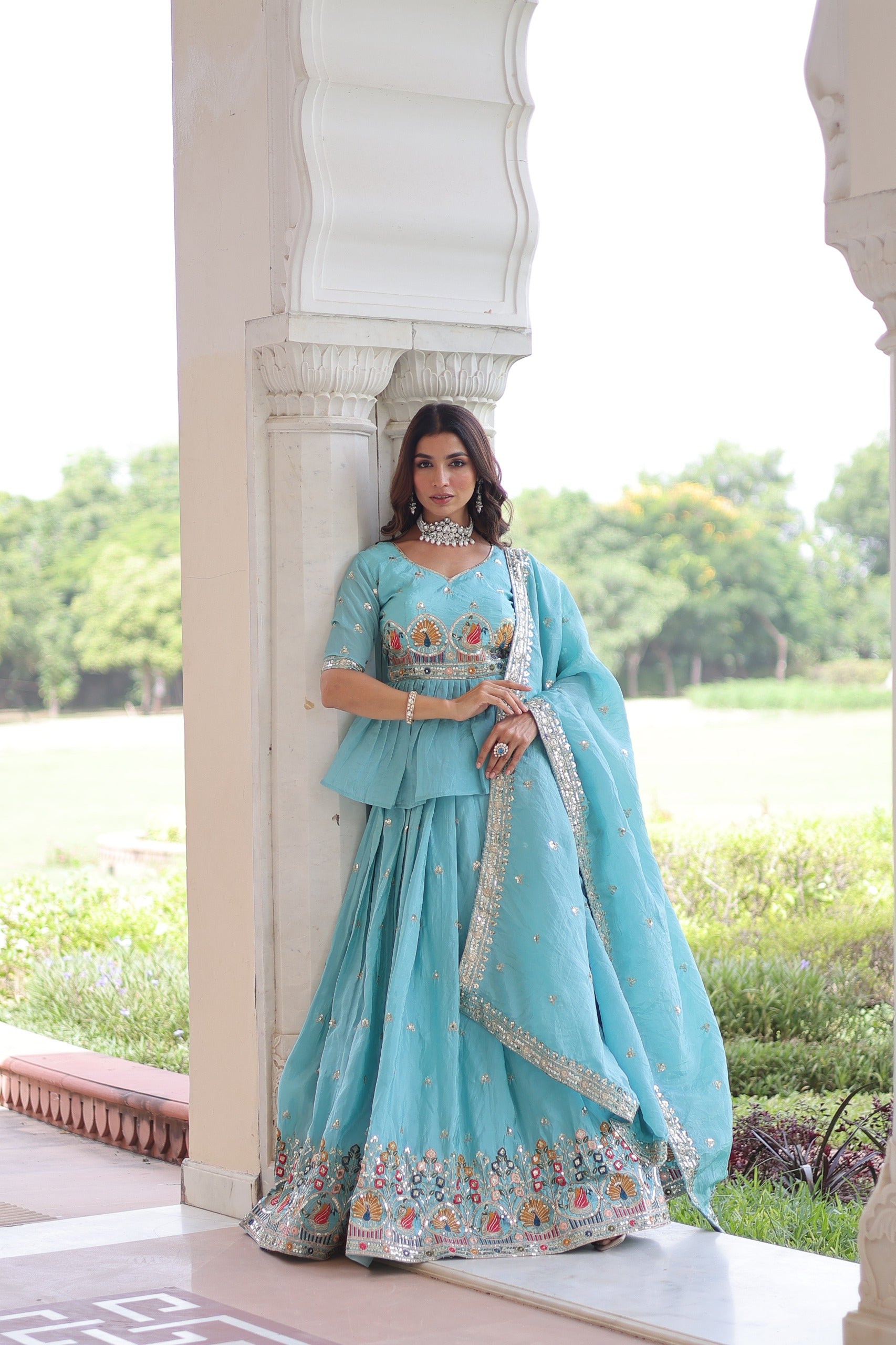 Celeste Aqua Embroidered Lehenga Choli Set