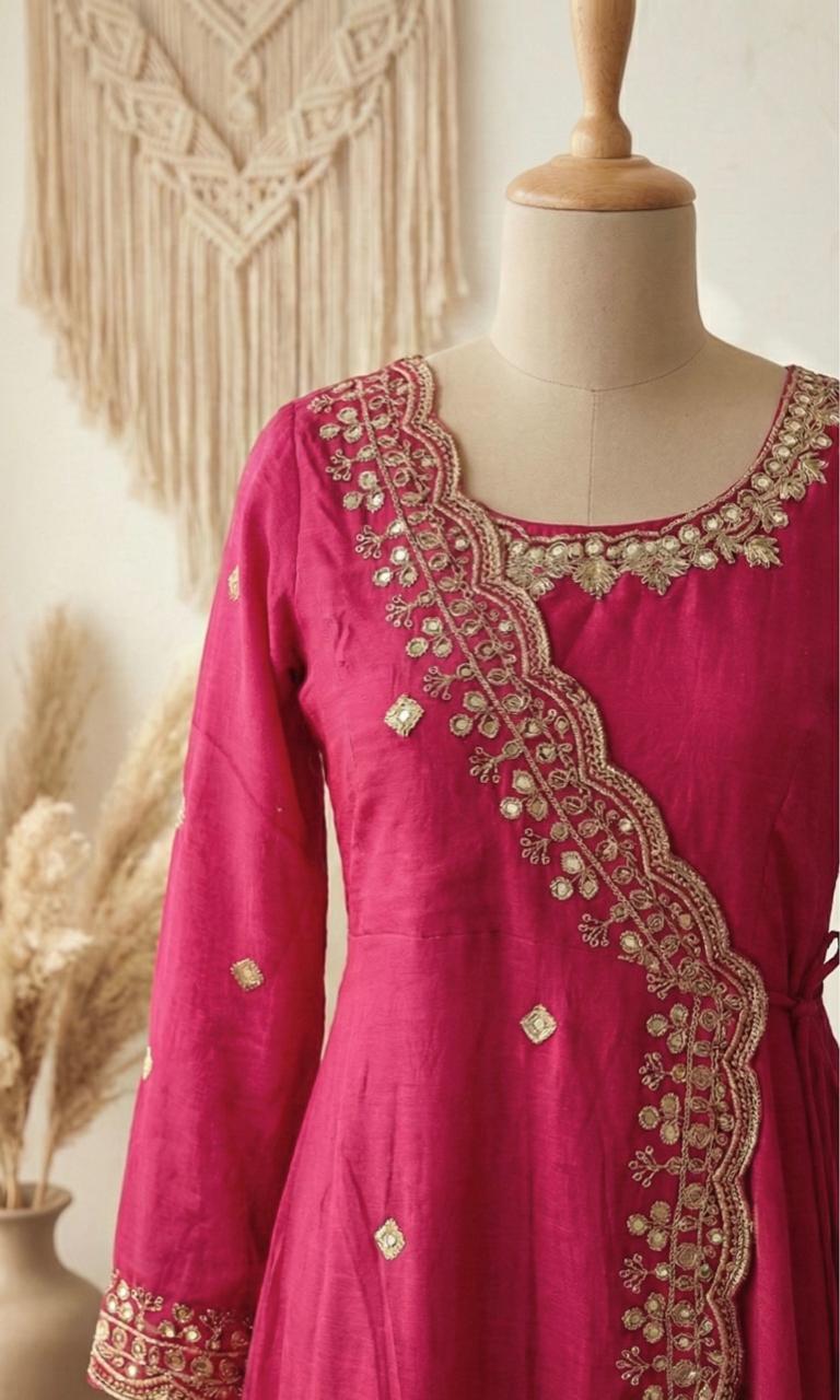 Vichitra Silk Angrakha Flared Long Dress