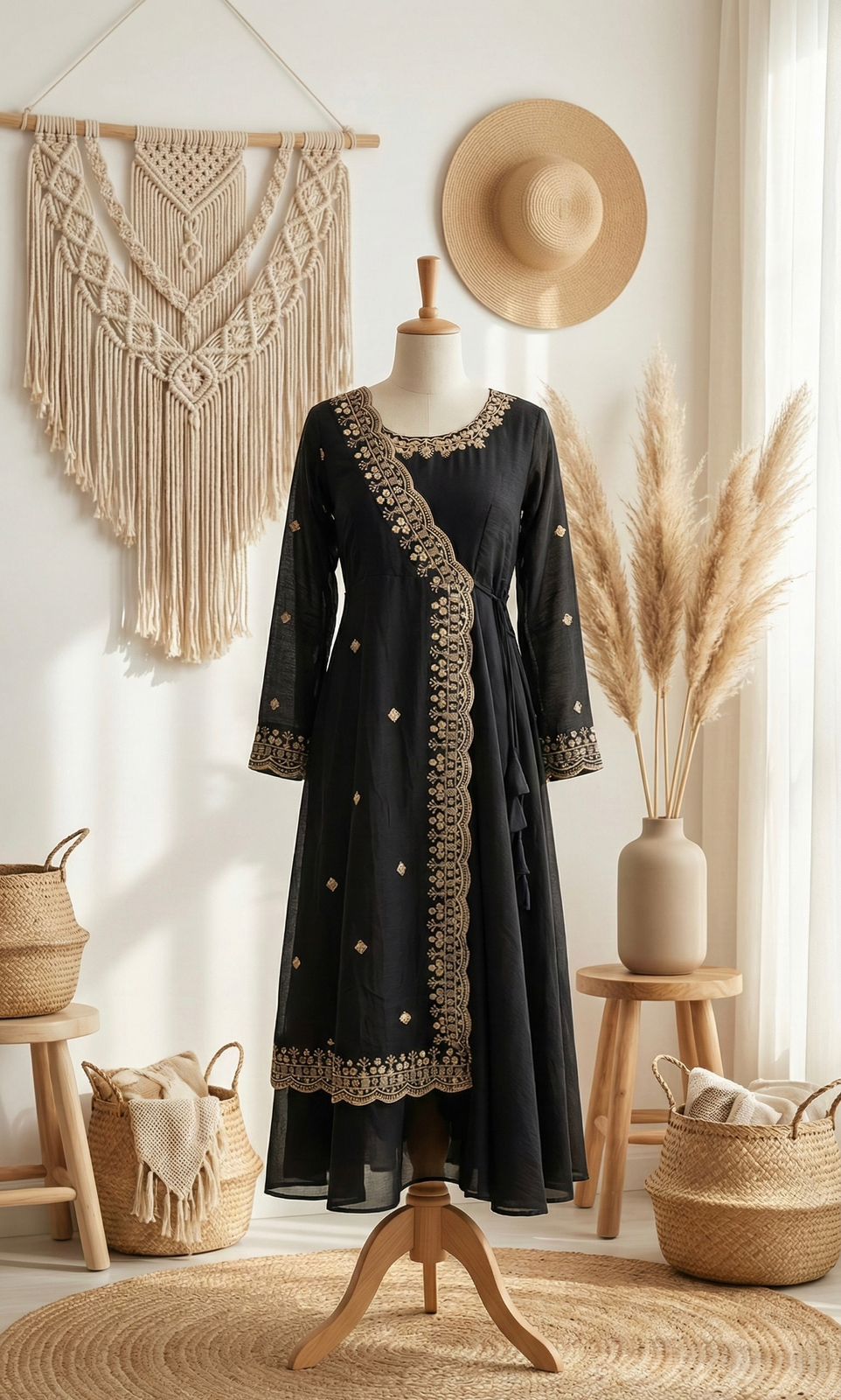 Vichitra Silk Angrakha Flared Long Dress