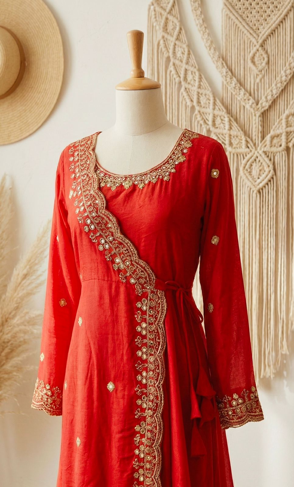 Vichitra Silk Angrakha Flared Long Dress