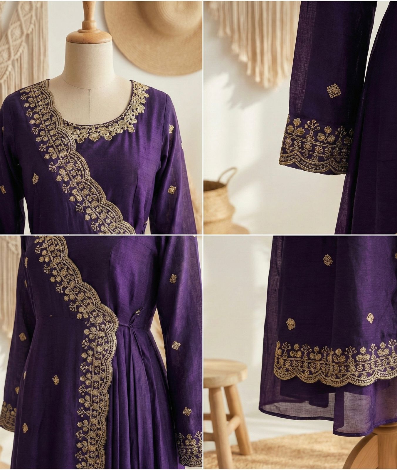 Vichitra Silk Angrakha Flared Long Dress