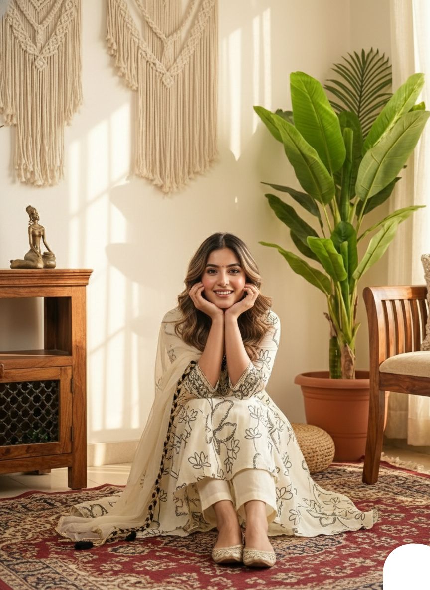 Ivory Bloom Digital Print Anarkali Salwar Suit Set