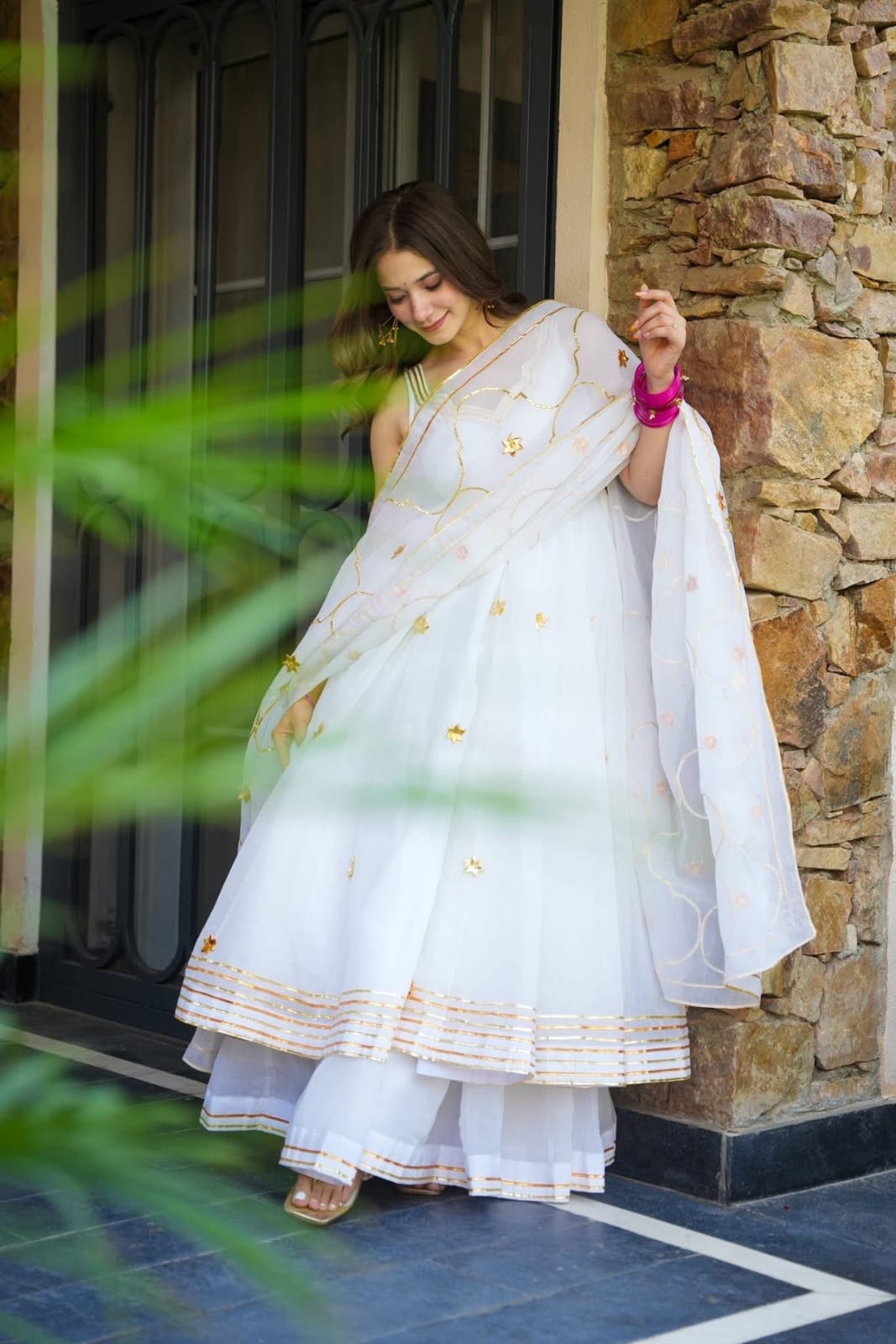Ivory Gotta Patti Handcrafted Anarkali Palazzo Set