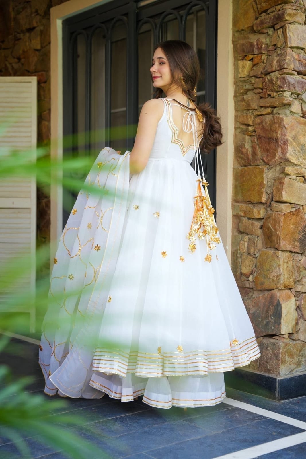 Ivory Gotta Patti Handcrafted Anarkali Palazzo Set