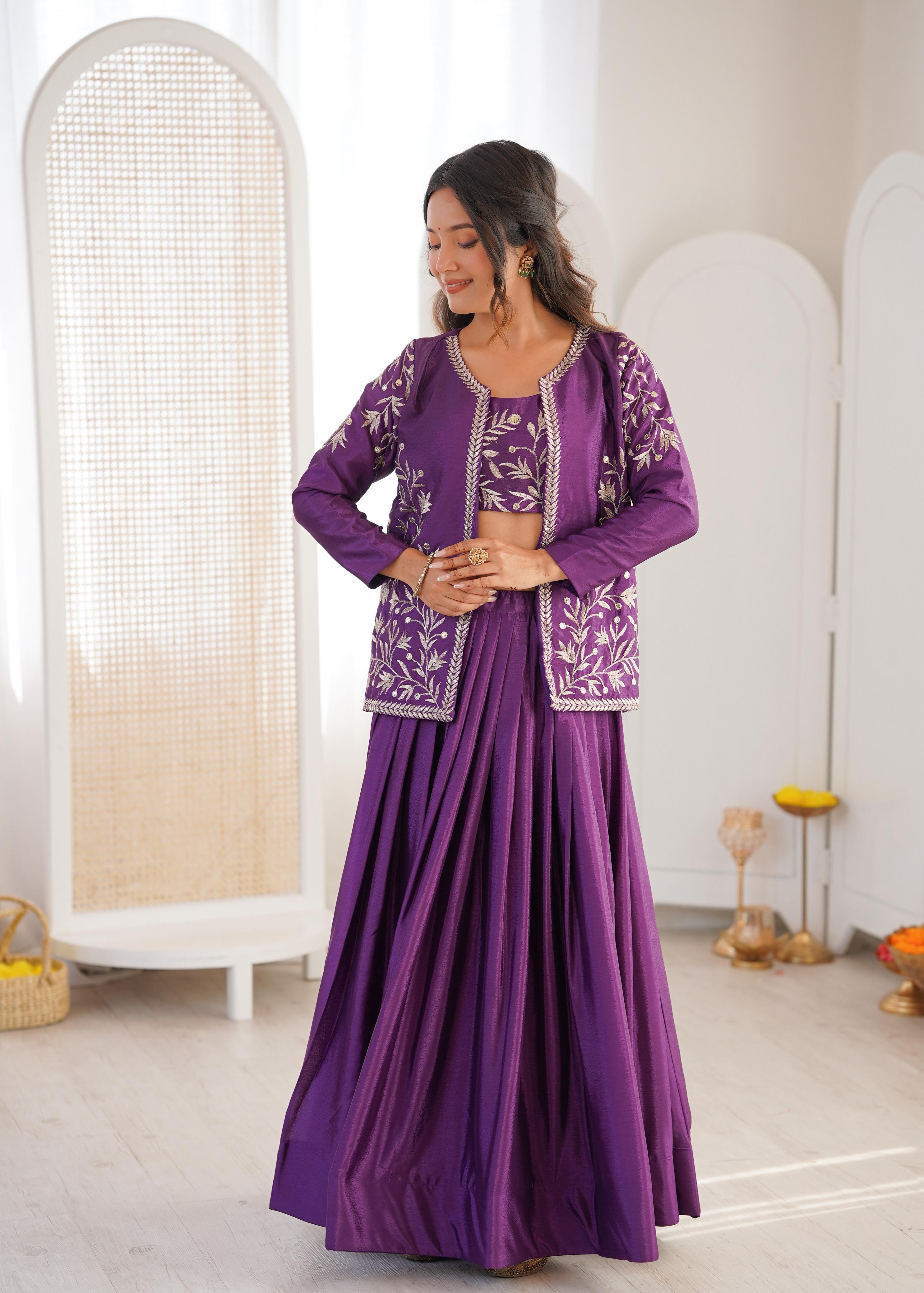 Royal Amethyst Embroidered Lehenga Choli Set