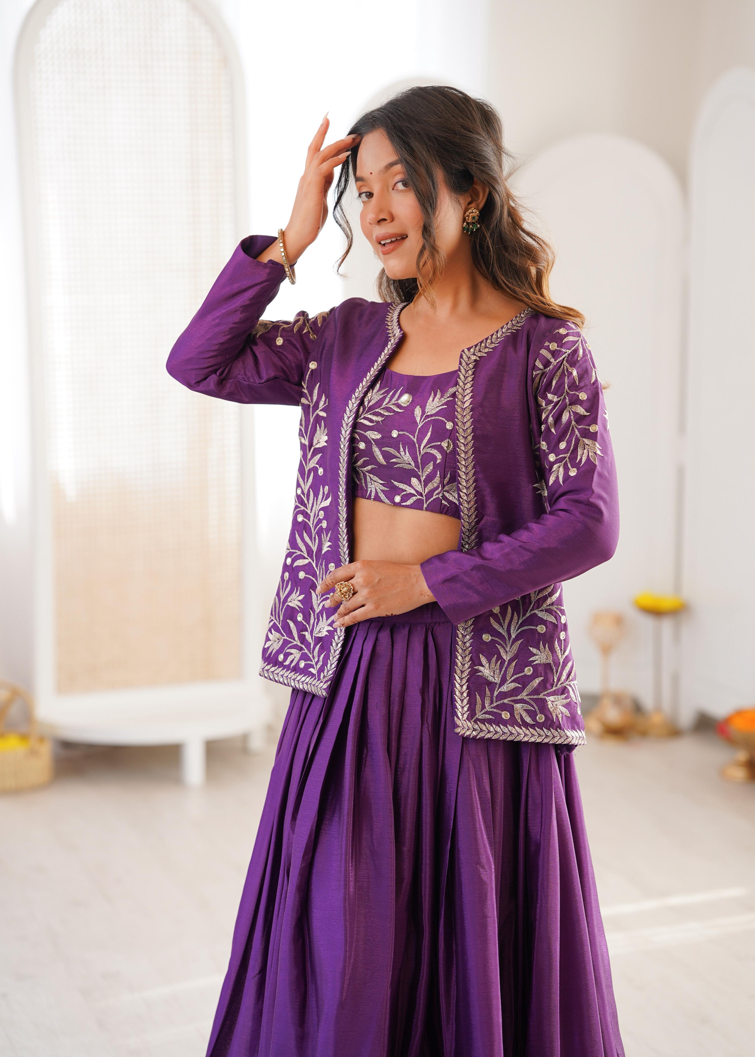 Royal Amethyst Embroidered Lehenga Choli Set