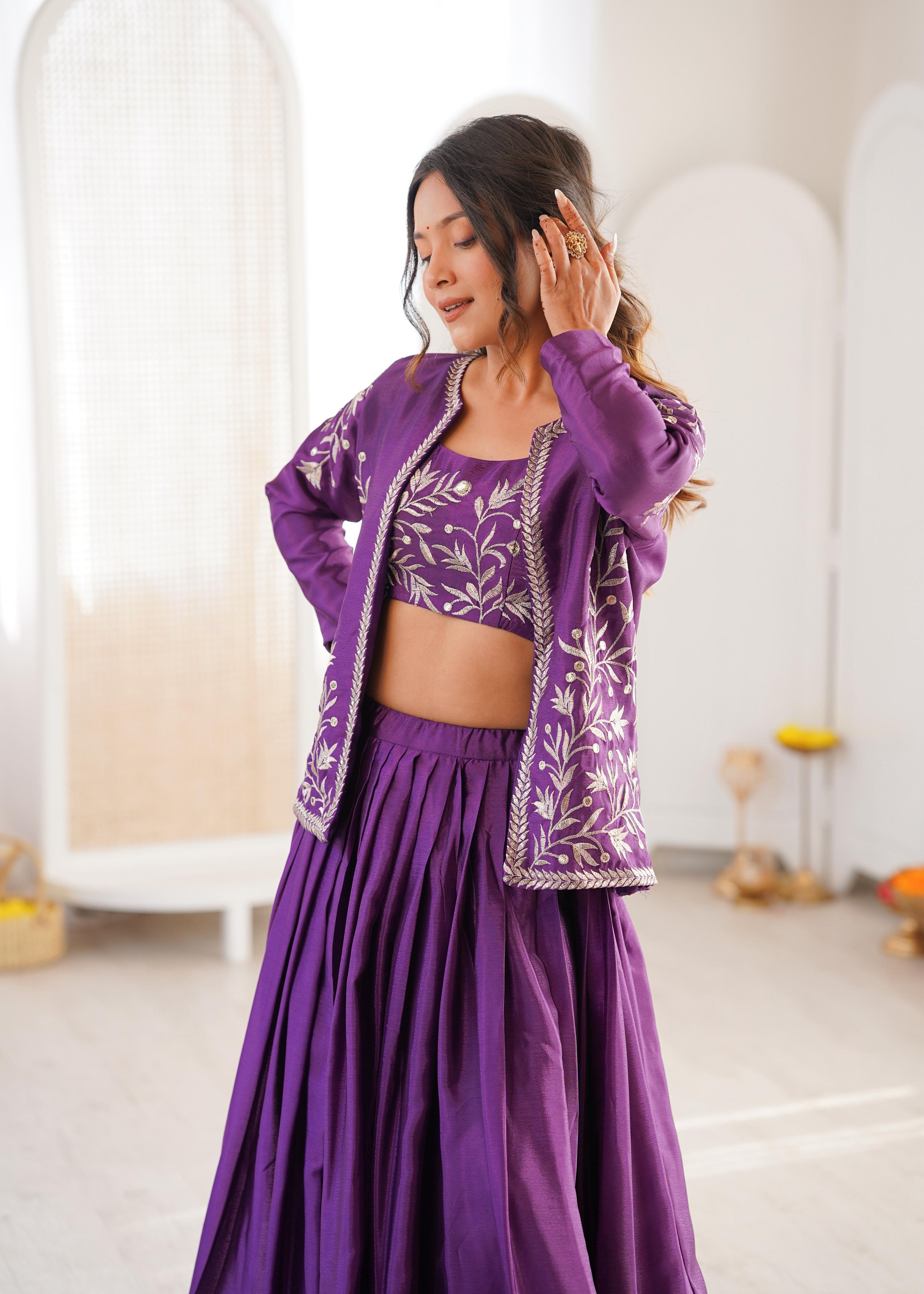 Royal Amethyst Embroidered Lehenga Choli Set