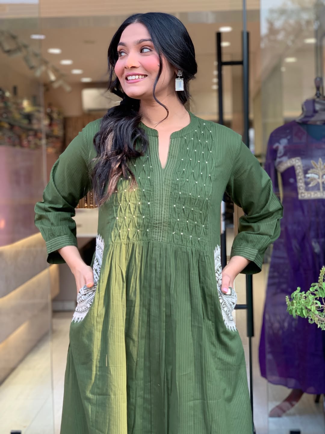 Green Velly Pure Cotton Kurta Pant Dupatta Set