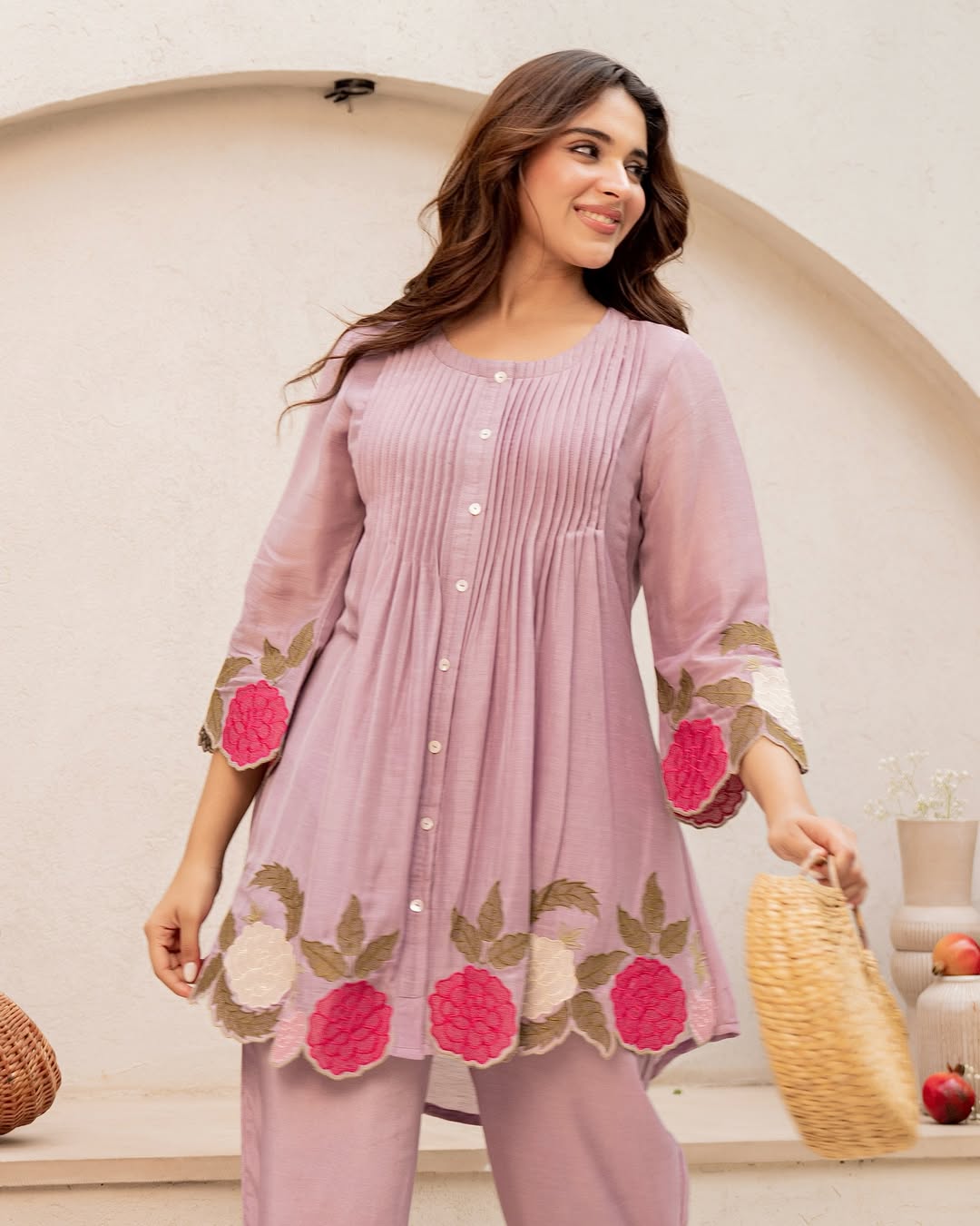 Pomegranate Bloom Mal Chanderi Co-ord Set