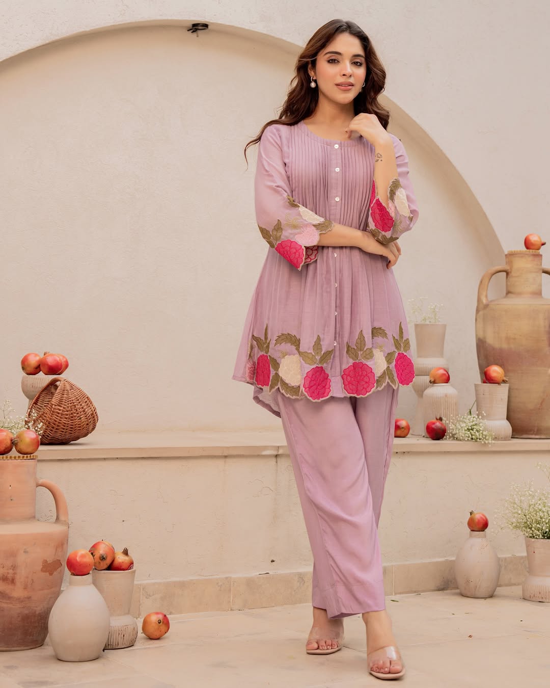 Pomegranate Bloom Mal Chanderi Co-ord Set